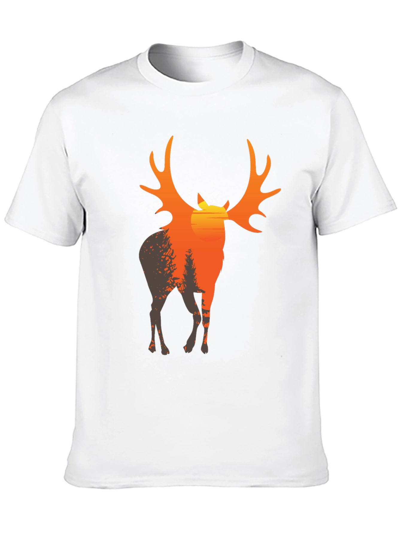 Mens Black T-Shirt with Deer Sunset Graphic