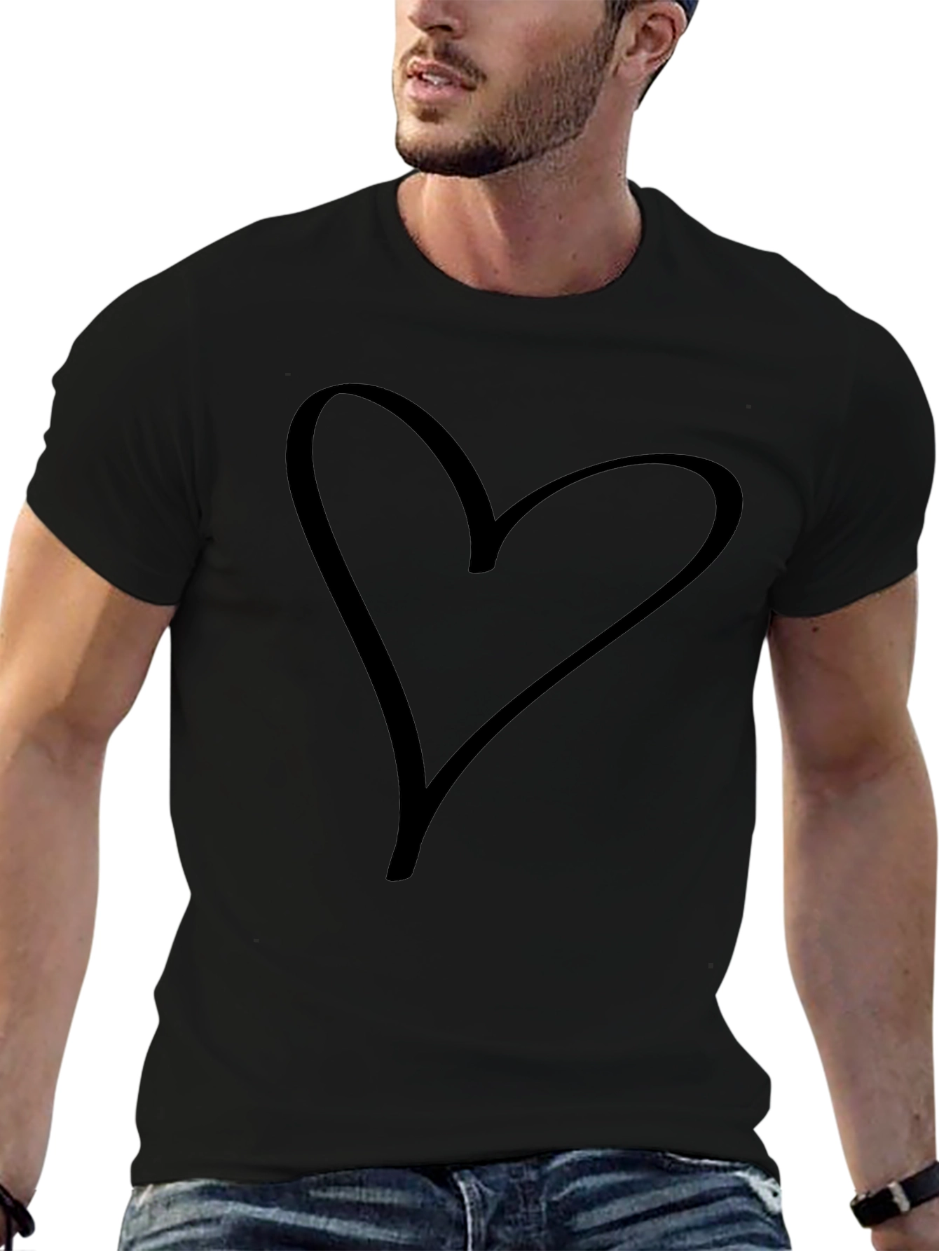 Heart Outline Graphic Tee - Soft Cotton Casual T-Shirt