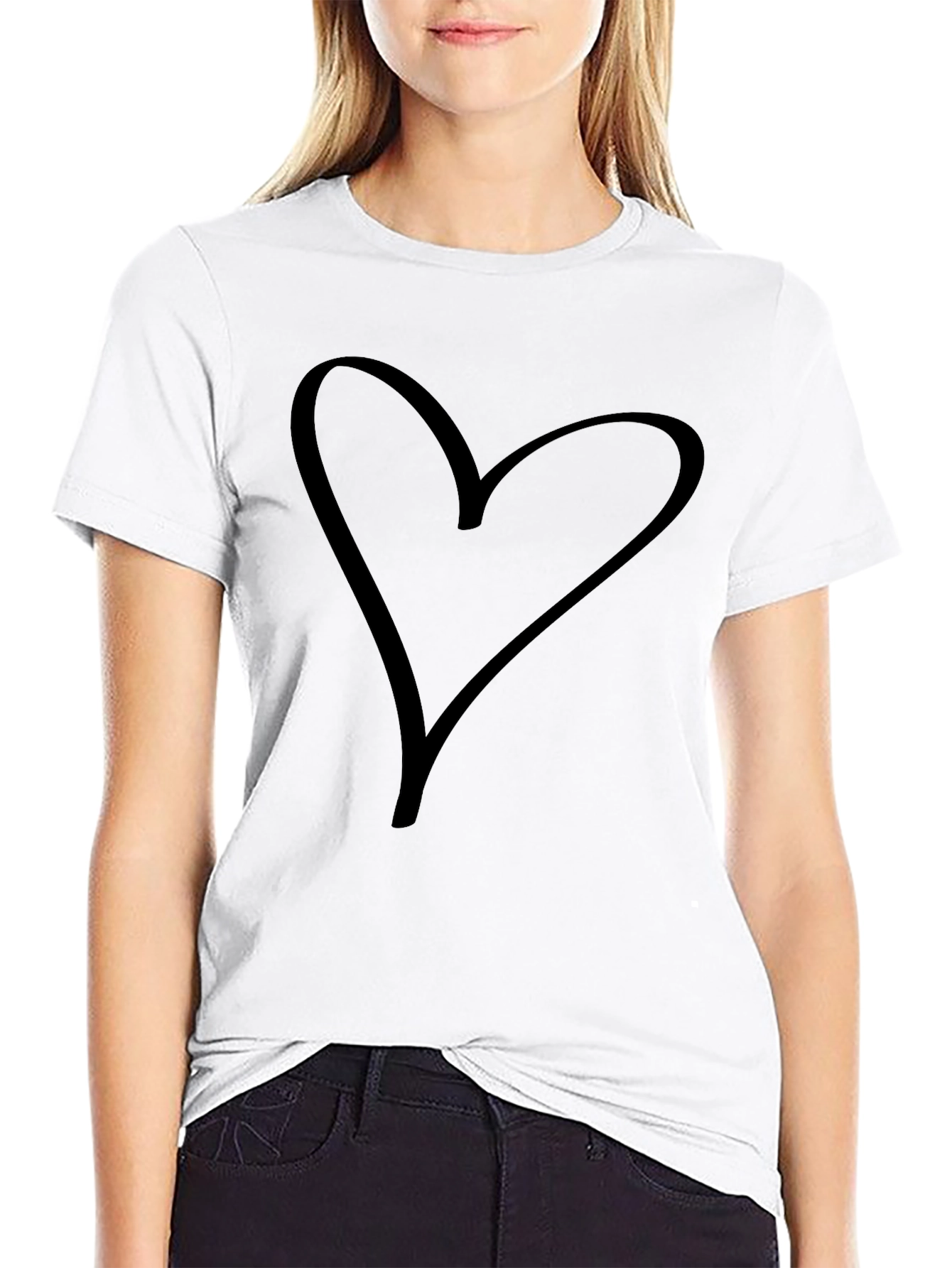 Heart Outline Graphic Tee - Soft Cotton Casual T-Shirt