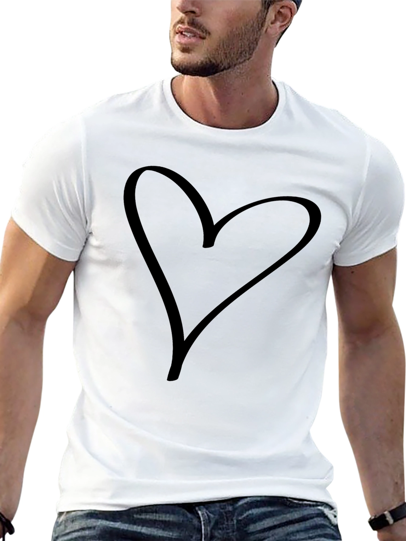 Heart Outline Graphic Tee - Soft Cotton Casual T-Shirt
