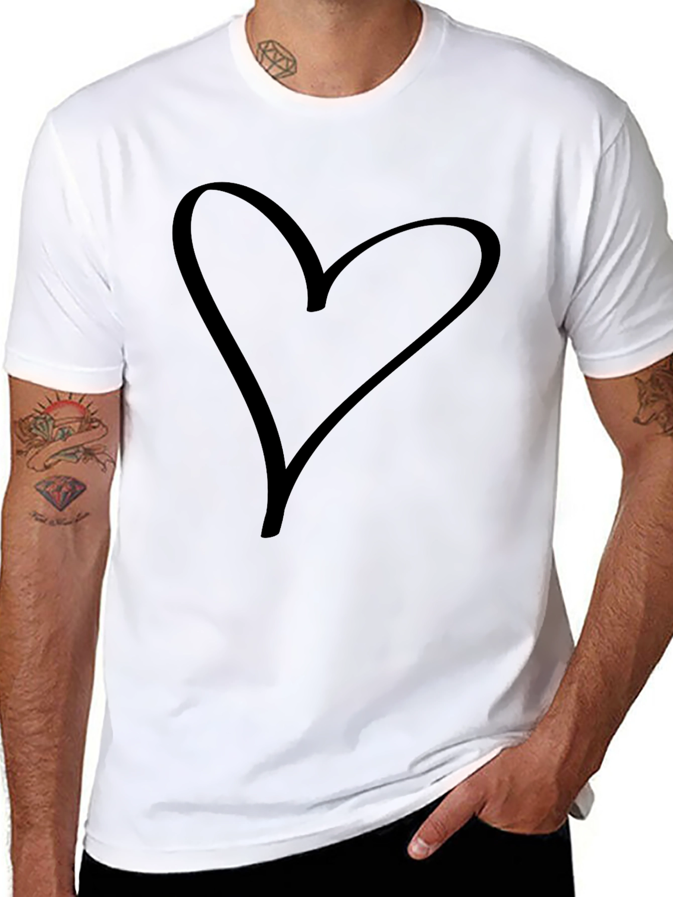 Heart Outline Graphic Tee - Soft Cotton Casual T-Shirt