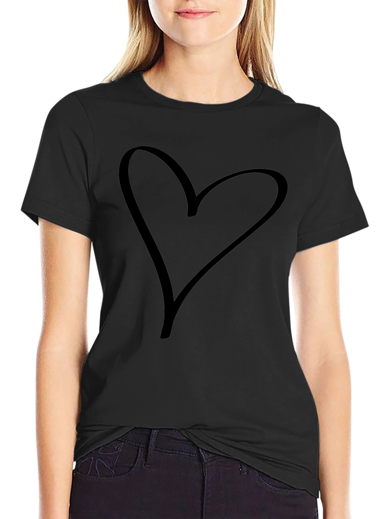 Heart Outline Graphic Tee - Soft Cotton Casual T-Shirt