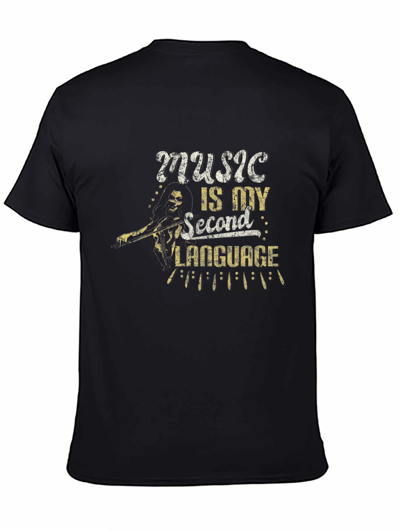 Music is My Second Language Black T-Shirt