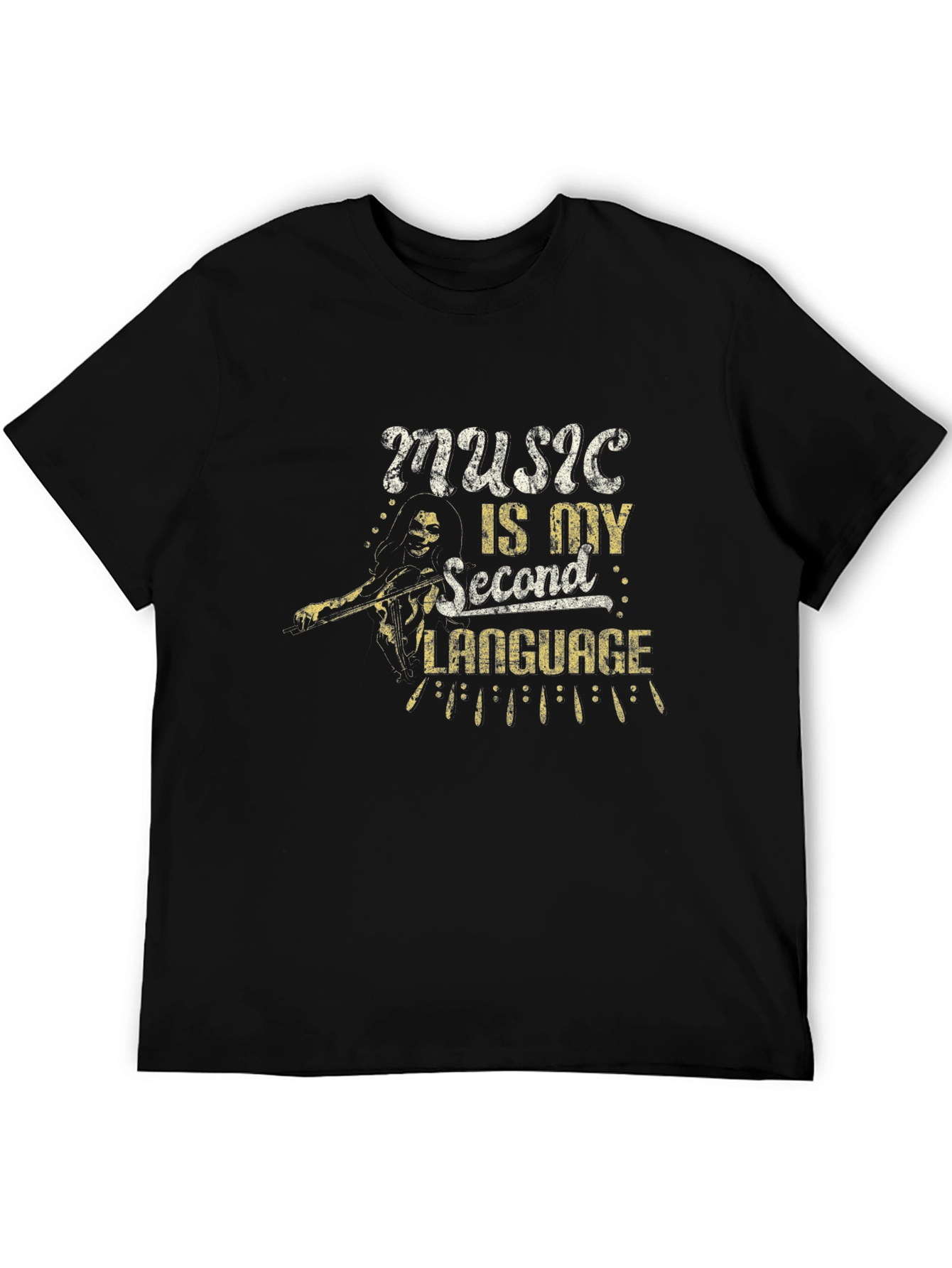 Music is My Second Language Black T-Shirt