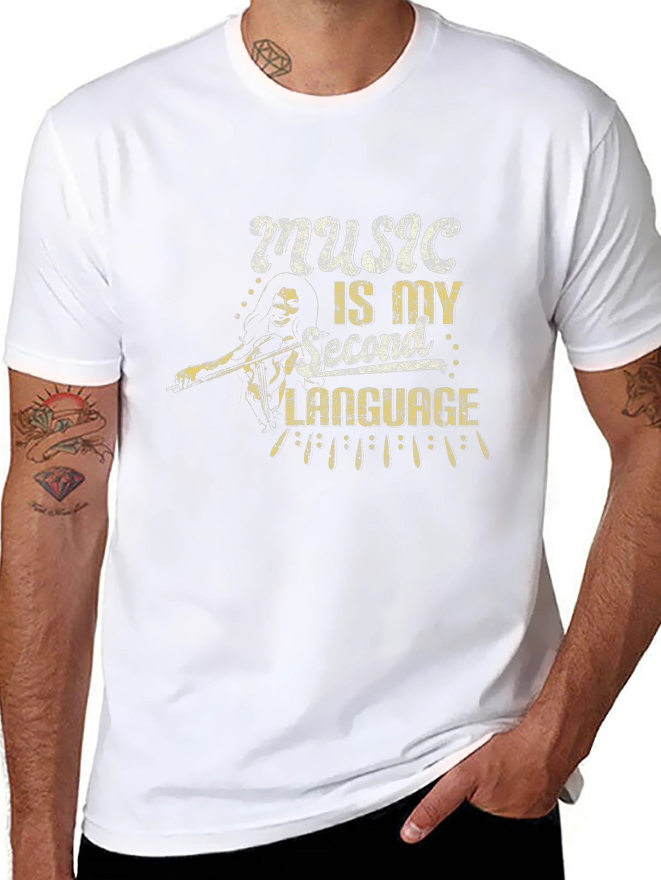Music is My Second Language Black T-Shirt