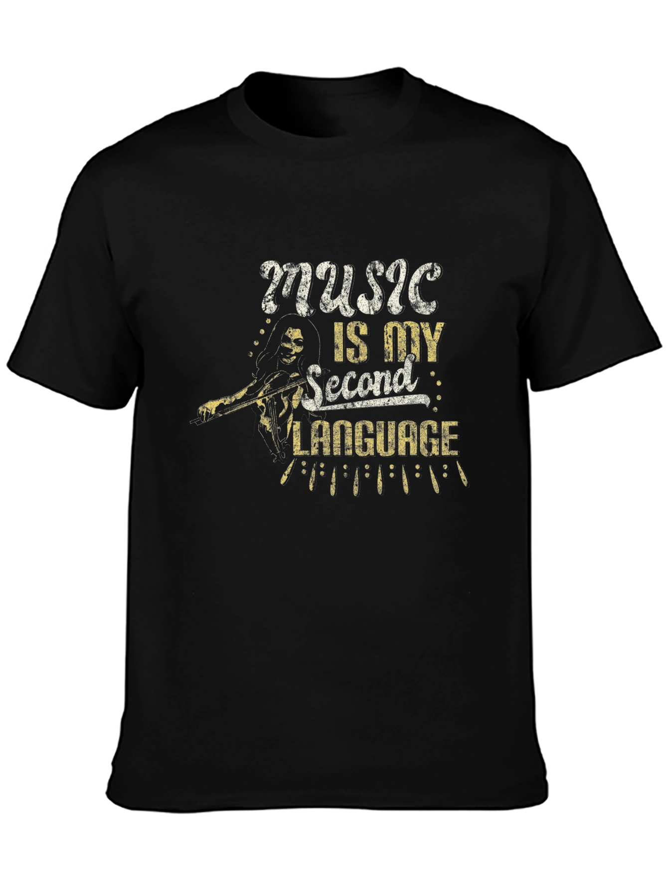 Music is My Second Language Black T-Shirt