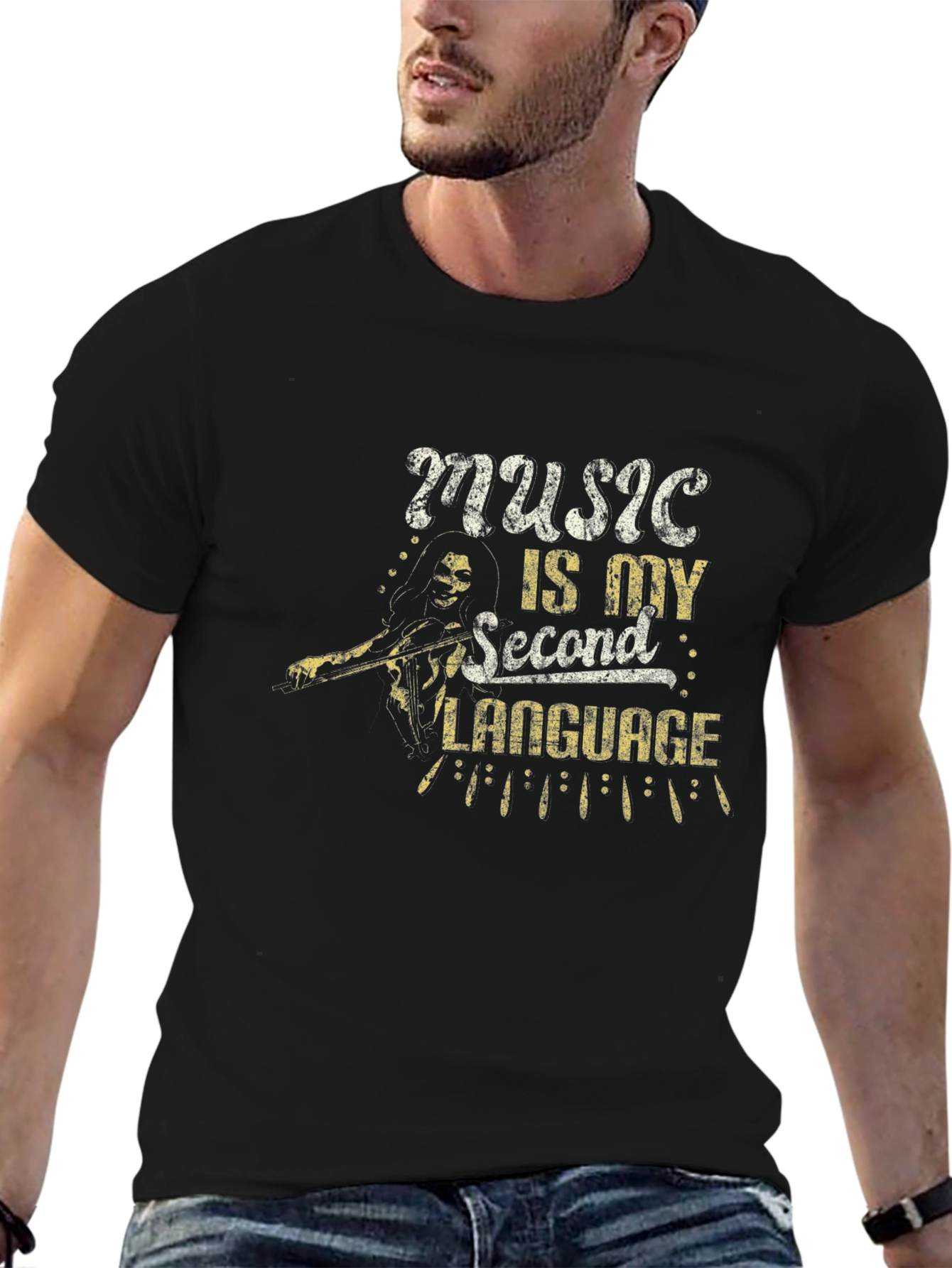 Music is My Second Language Black T-Shirt