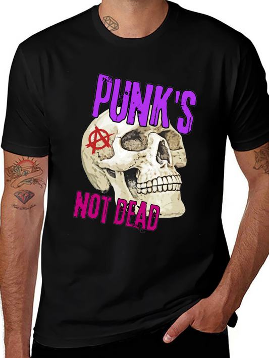 Punks Not Dead Skull Graphic T-Shirt - Black Cotton Tee