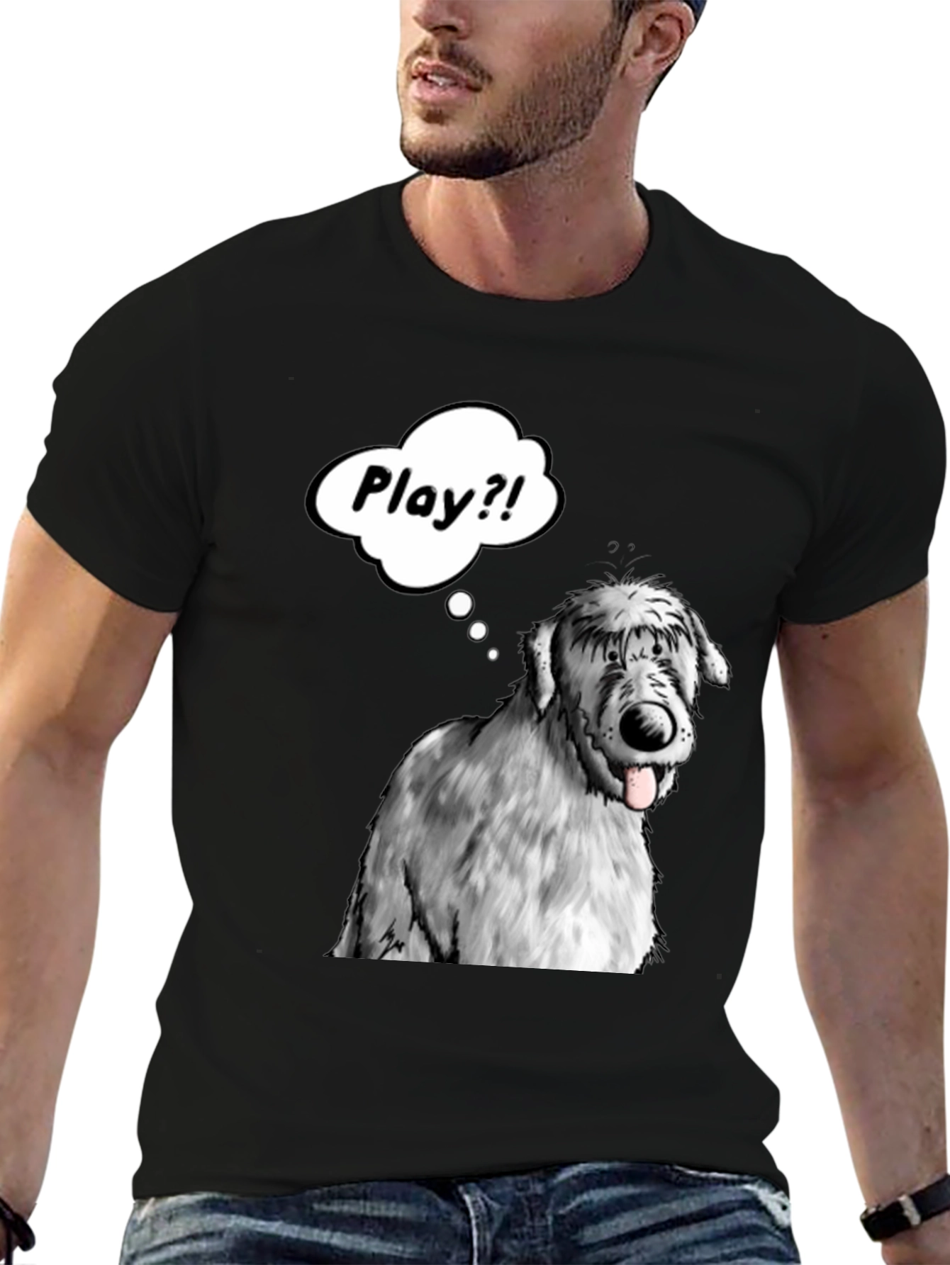 Playful Dog Graphic Tee - Black Cotton T-Shirt
