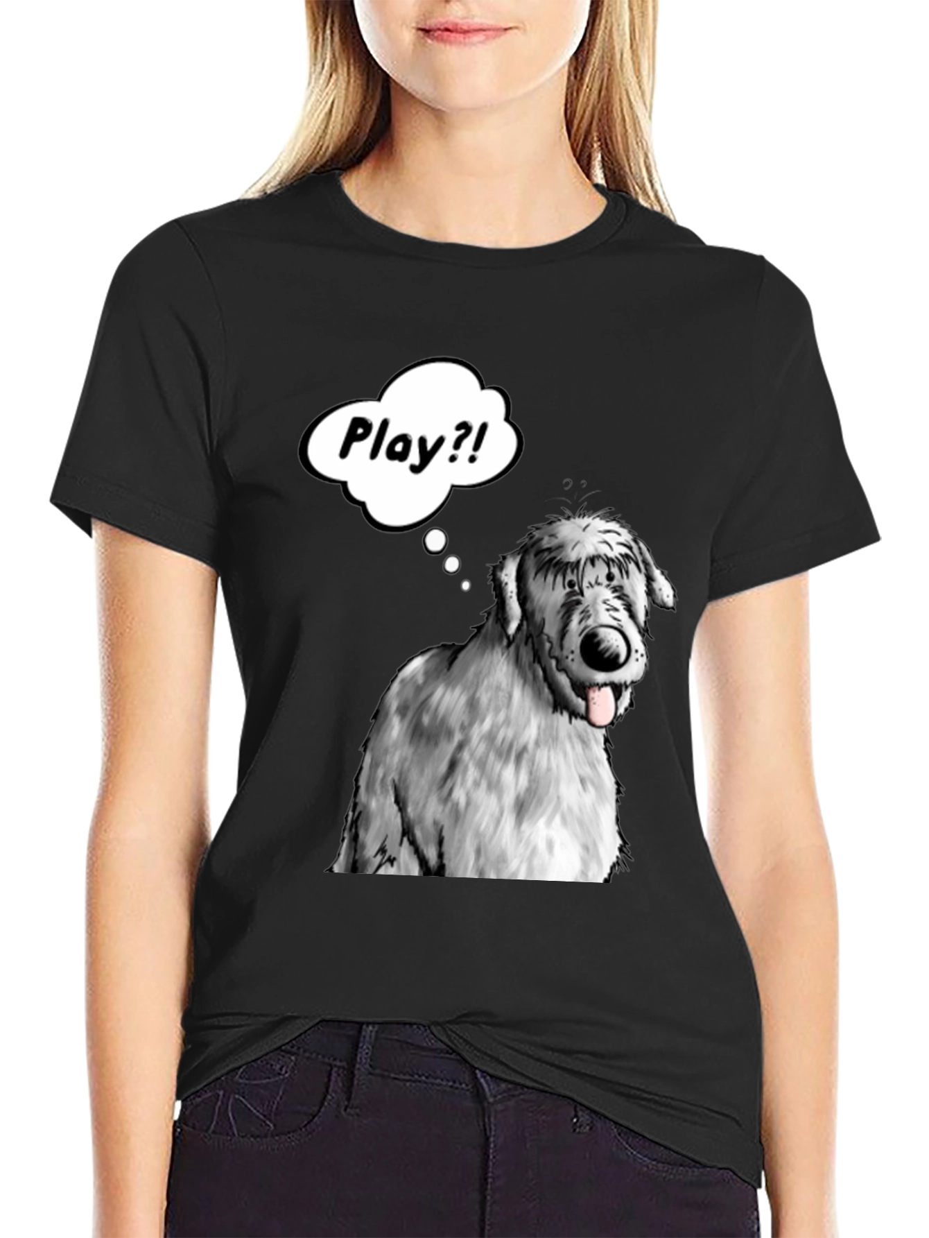 Playful Dog Graphic Tee - Black Cotton T-Shirt