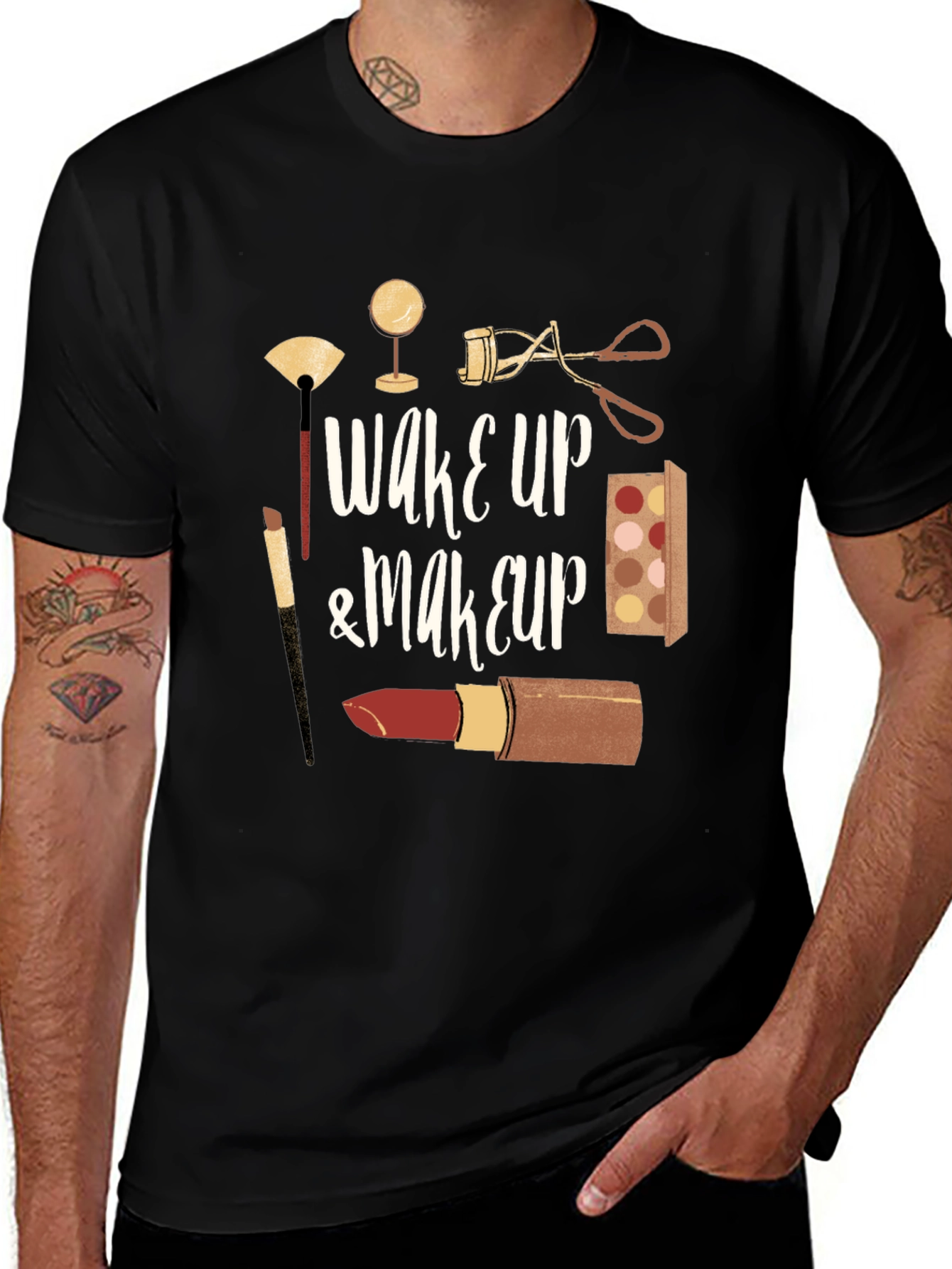 Wake Up & Makeup T-Shirt - Black Cotton Tee