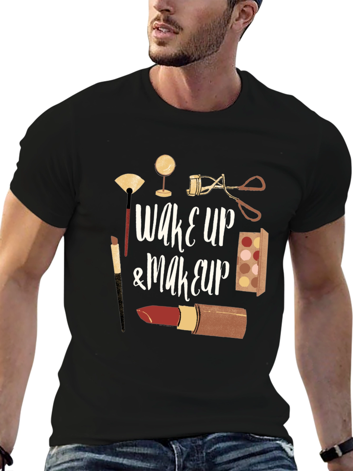 Wake Up & Makeup T-Shirt - Black Cotton Tee