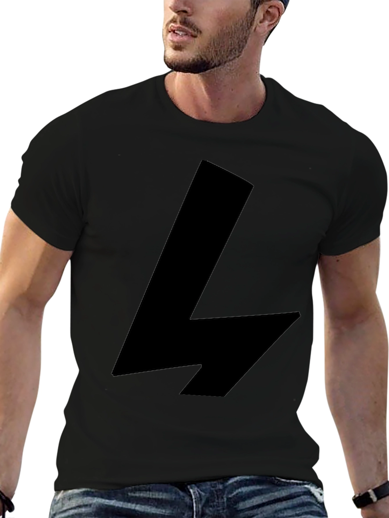 Bold Graphic Tee - Black Lightning Bolt Design