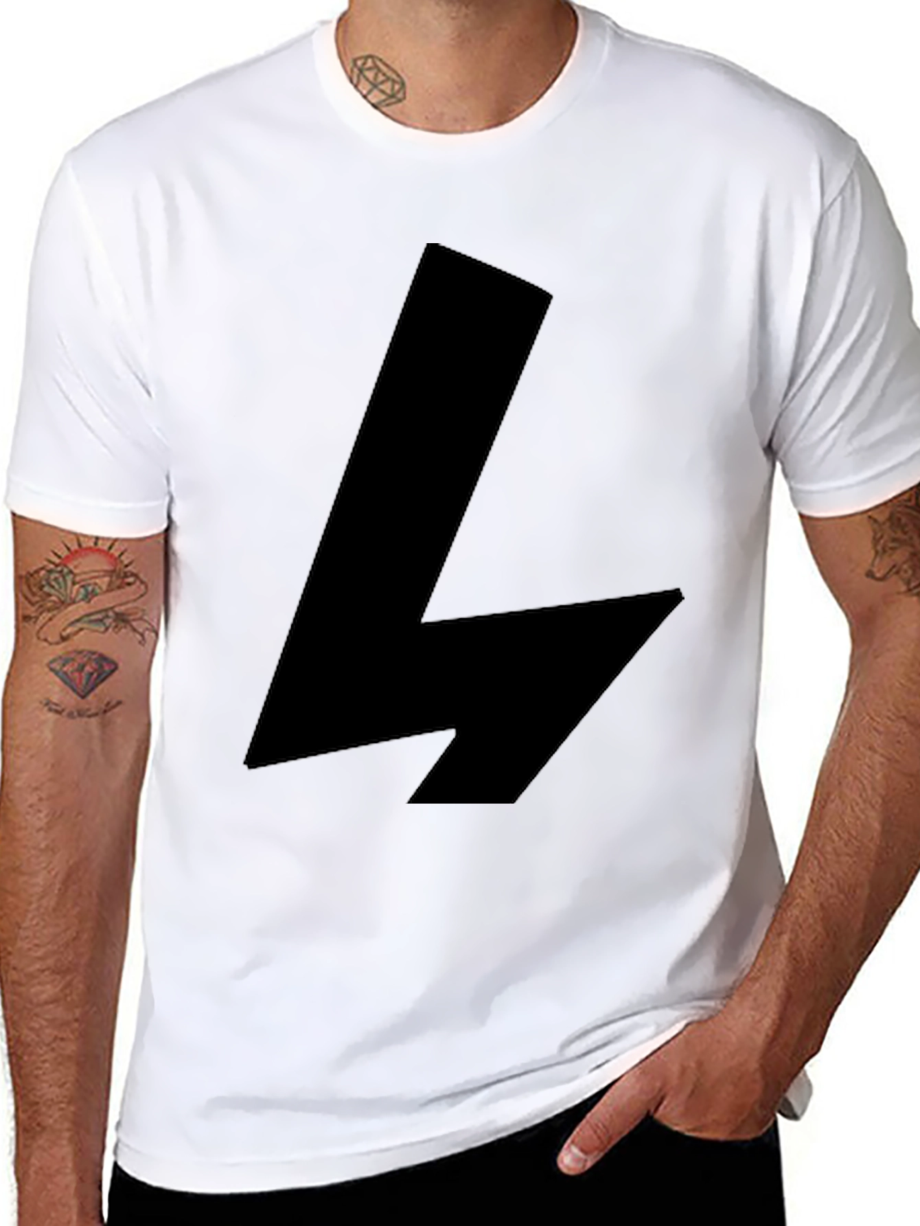 Bold Graphic Tee - Black Lightning Bolt Design
