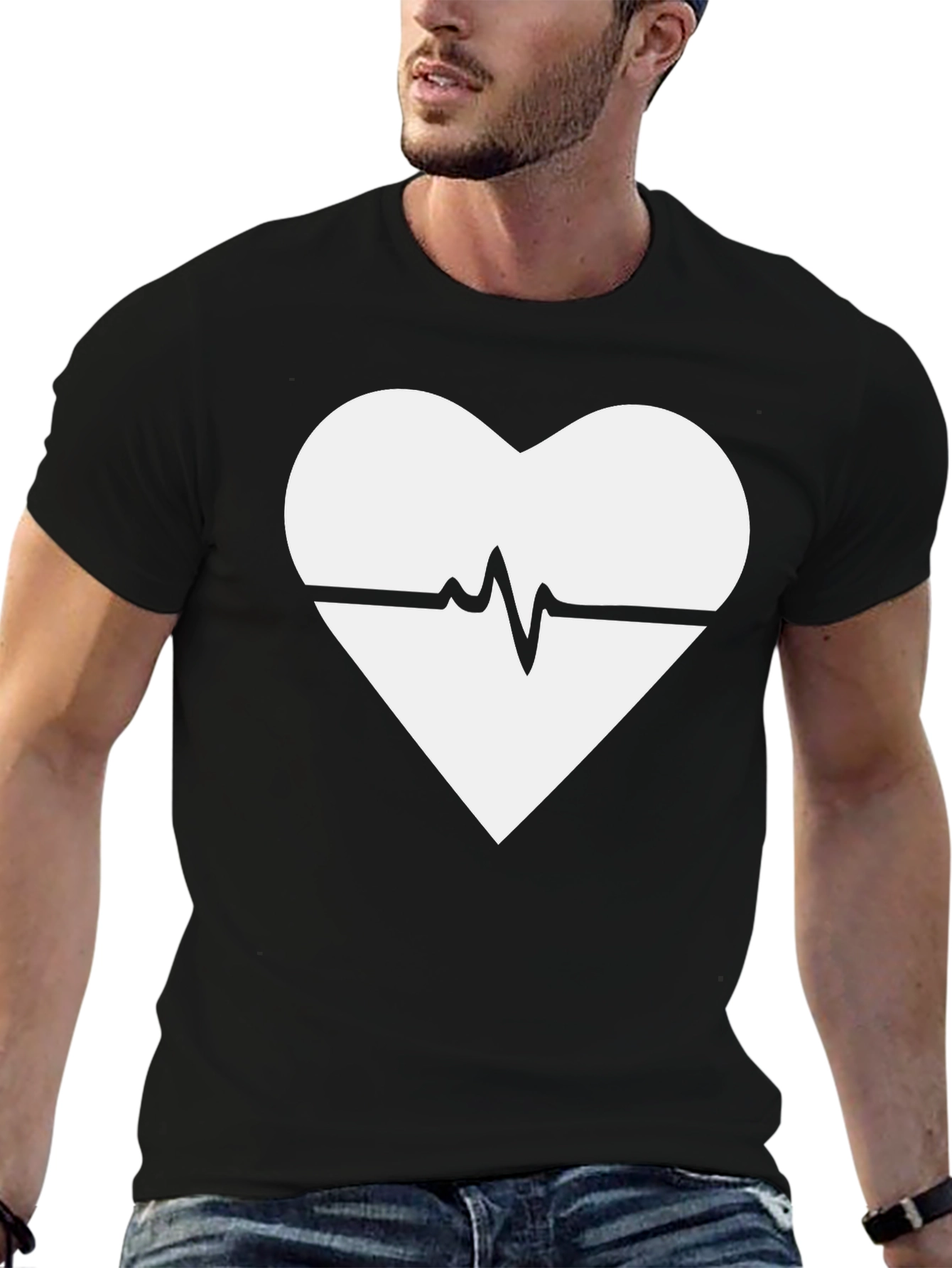 Heartbeat Heart Graphic Black T-Shirt