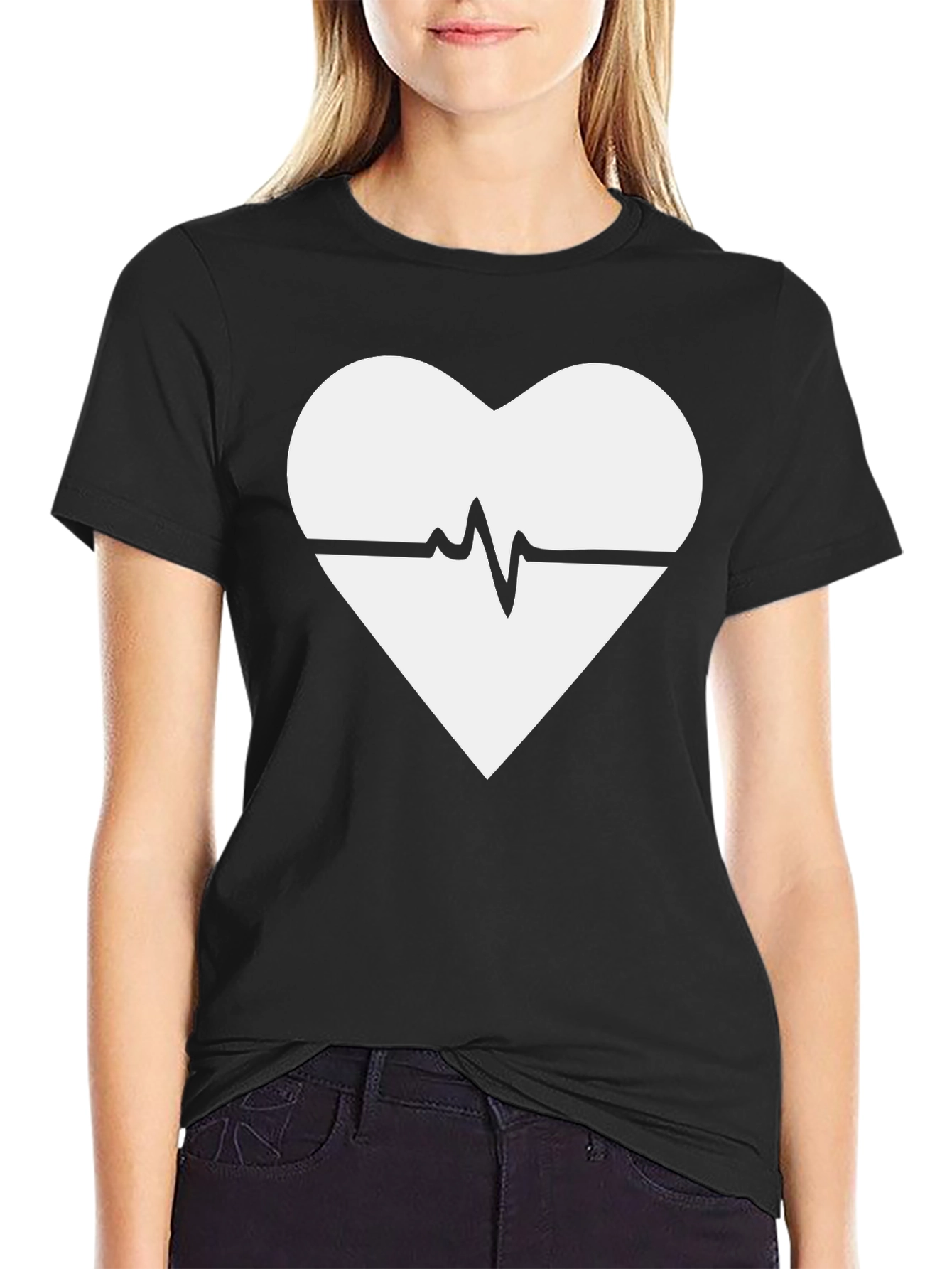 Heartbeat Heart Graphic Black T-Shirt