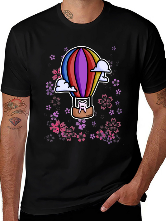 Hot Air Balloon Cat Graphic Tee
