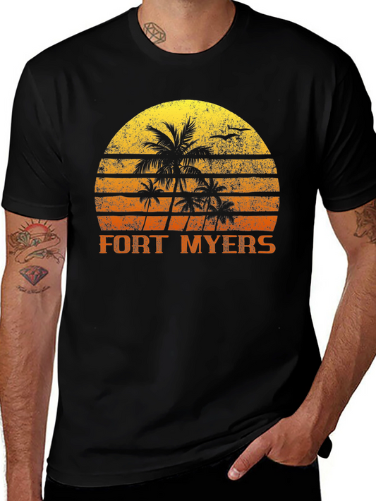 Fort Myers Retro Sunset Palm Tree T-Shirt