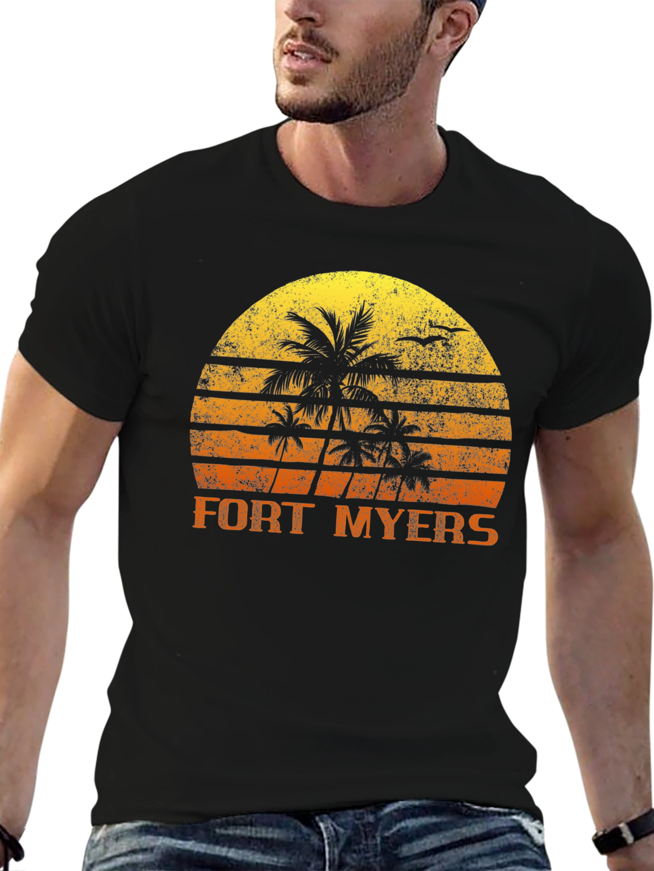 Fort Myers Retro Sunset Palm Tree T-Shirt