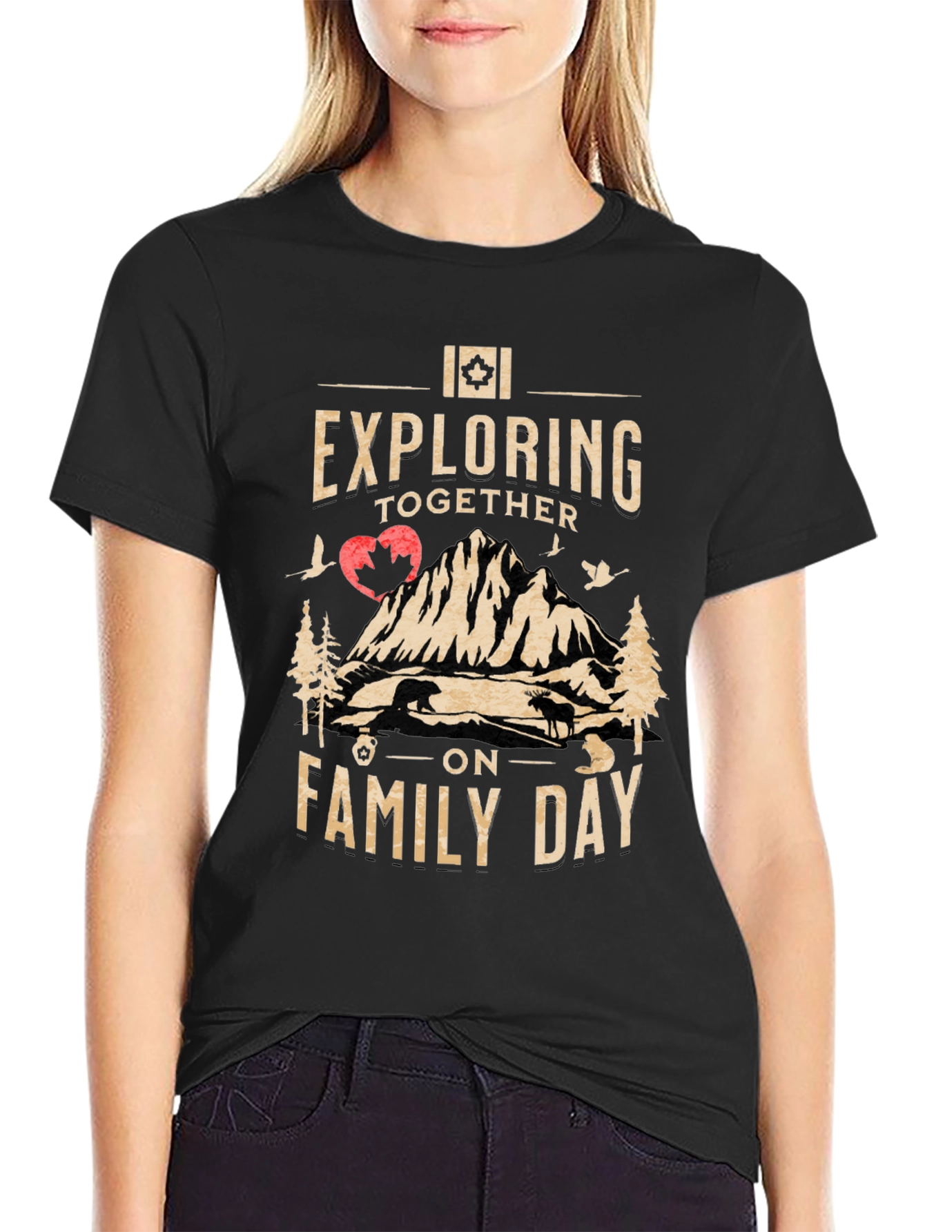 Exploring Together on Family Day Black T-Shirt