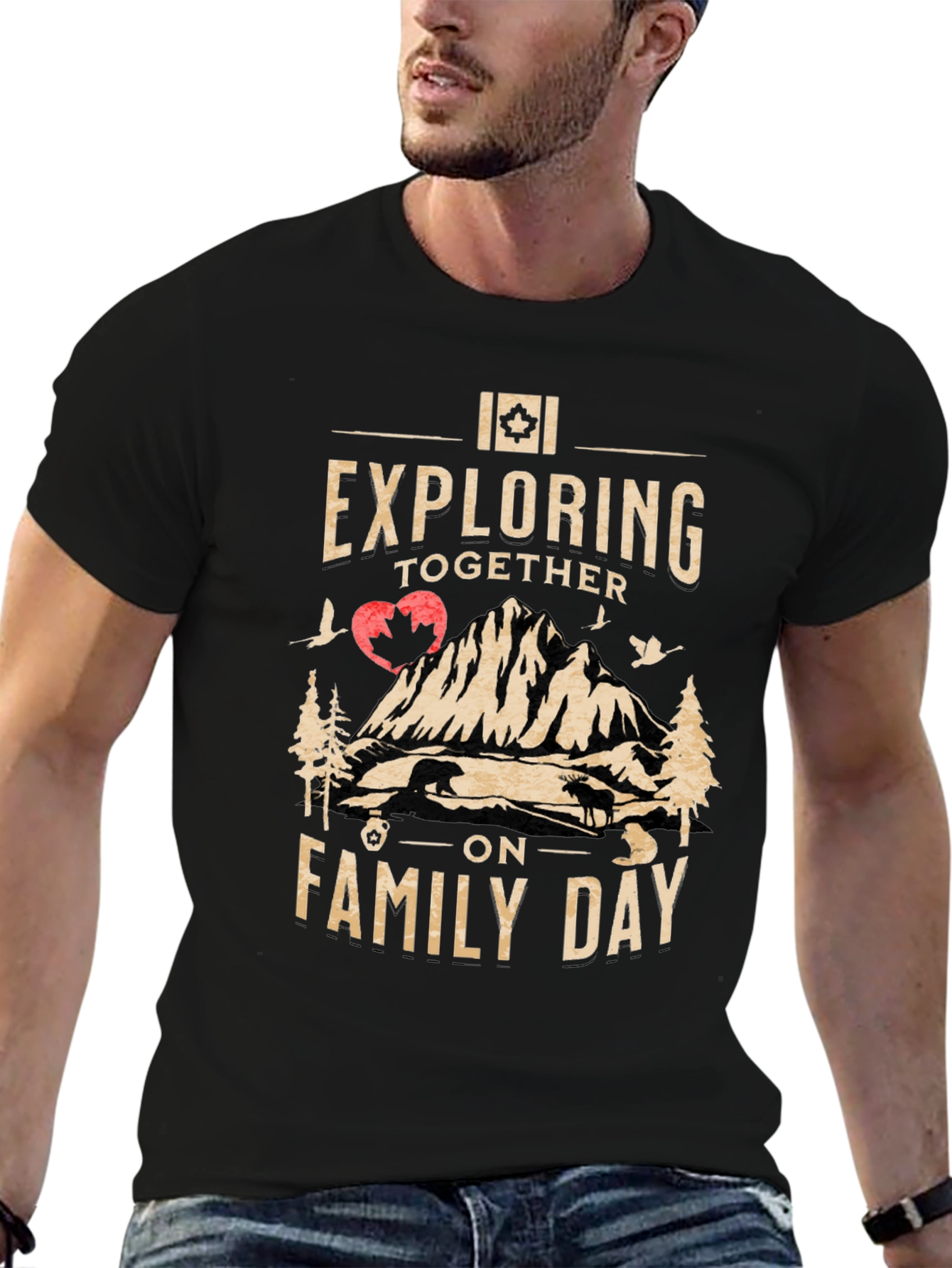 Exploring Together on Family Day Black T-Shirt