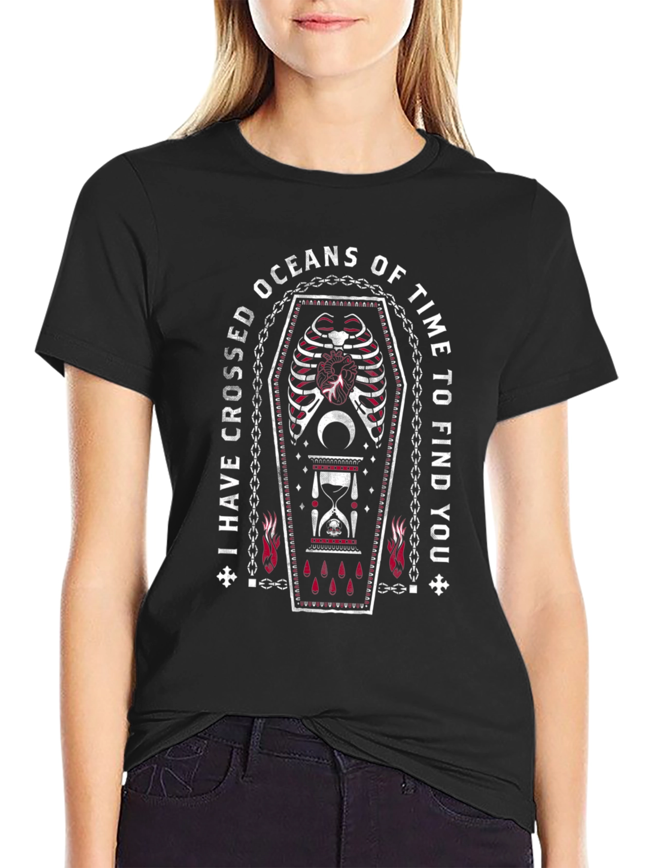 Gothic Coffin Skeleton Rib Cage Black T-Shirt