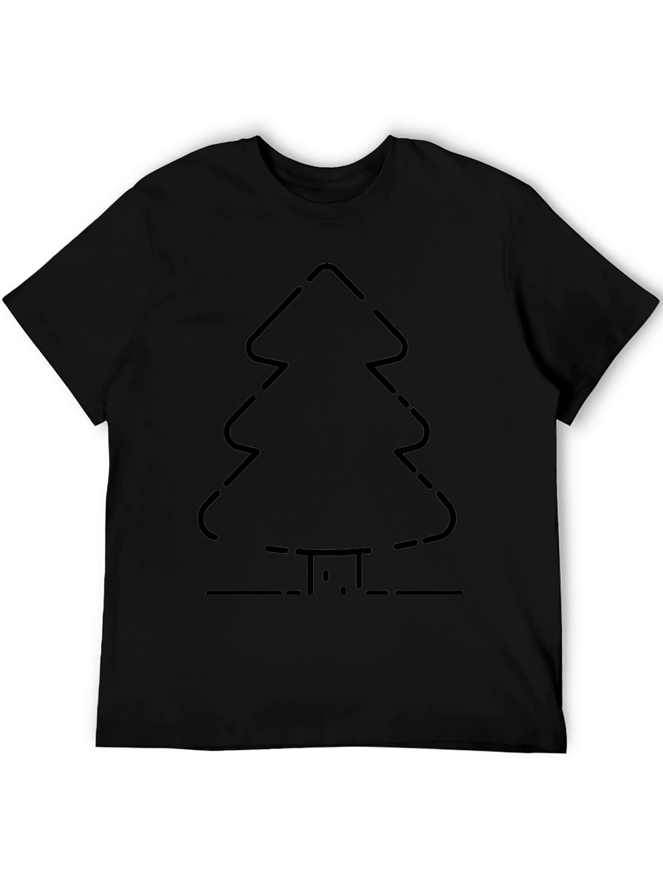 Christmas Tree Outline Graphic Tee - Black Cotton