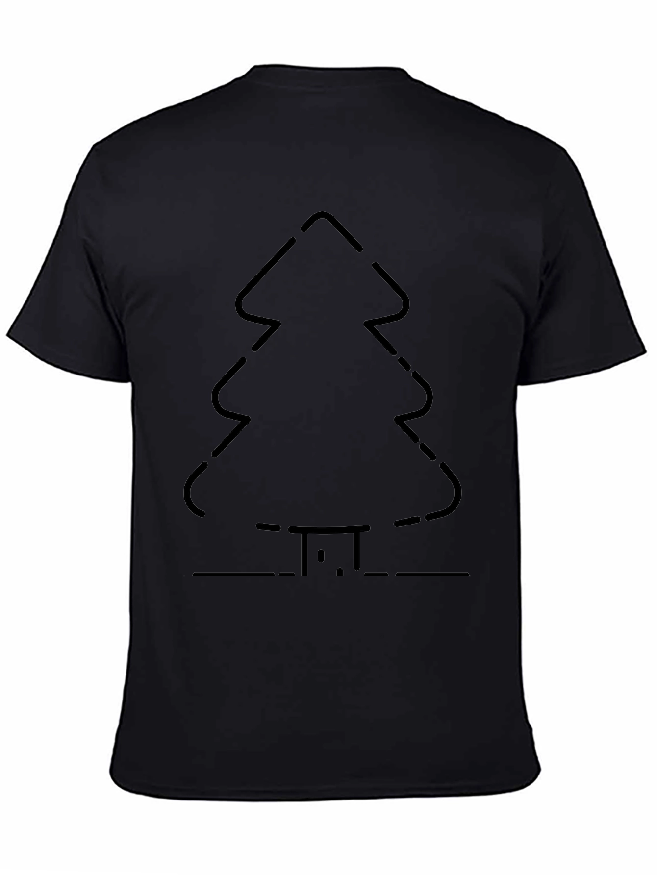 Christmas Tree Outline Graphic Tee - Black Cotton