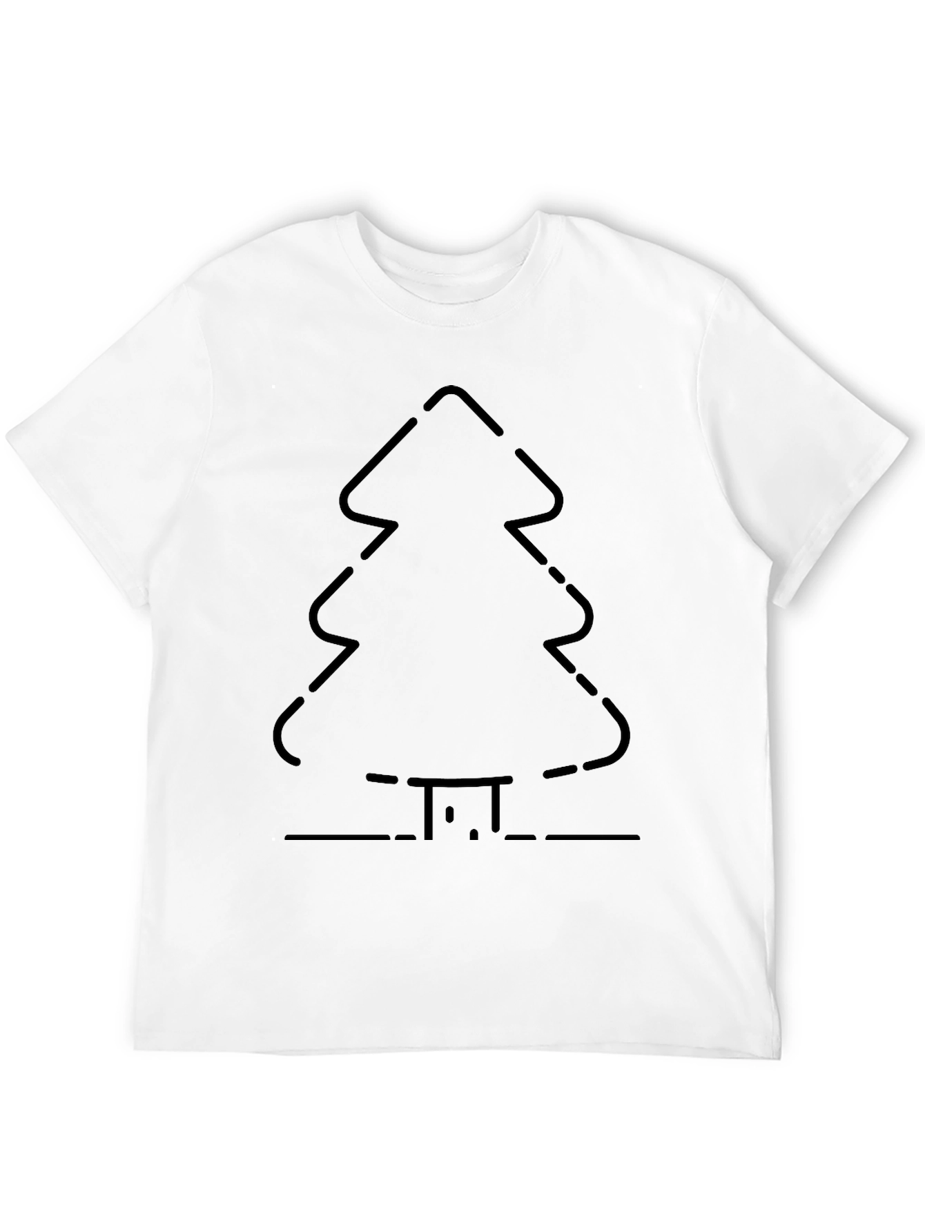Christmas Tree Outline Graphic Tee - Black Cotton