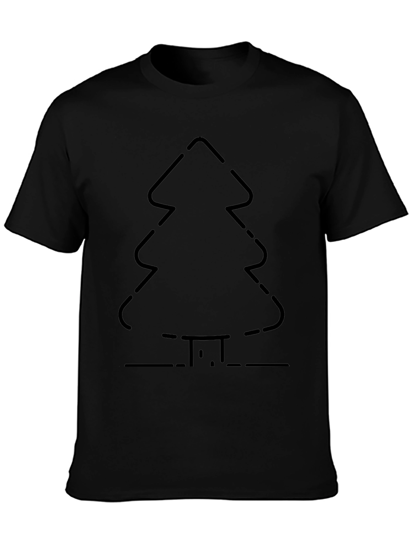 Christmas Tree Outline Graphic Tee - Black Cotton