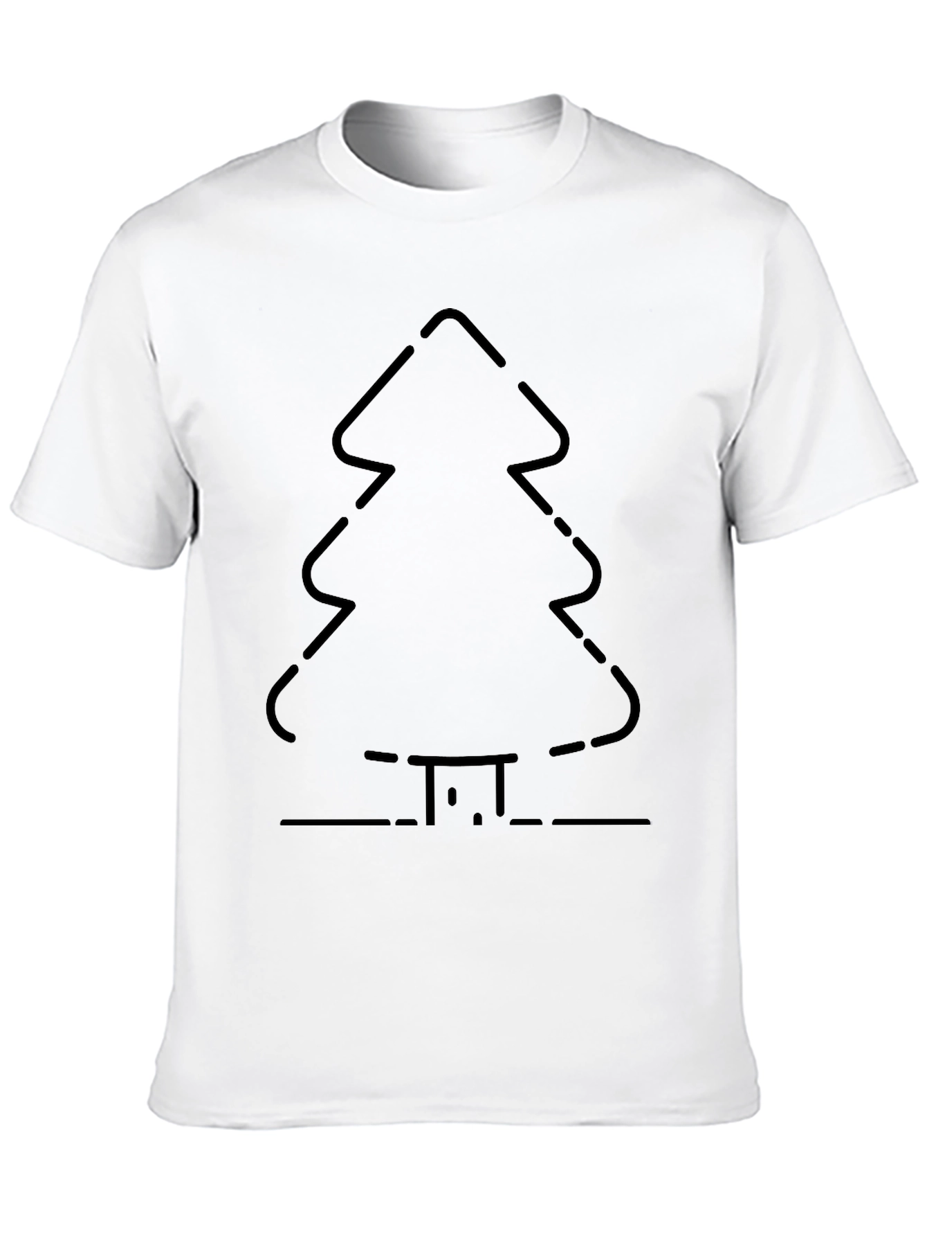 Christmas Tree Outline Graphic Tee - Black Cotton