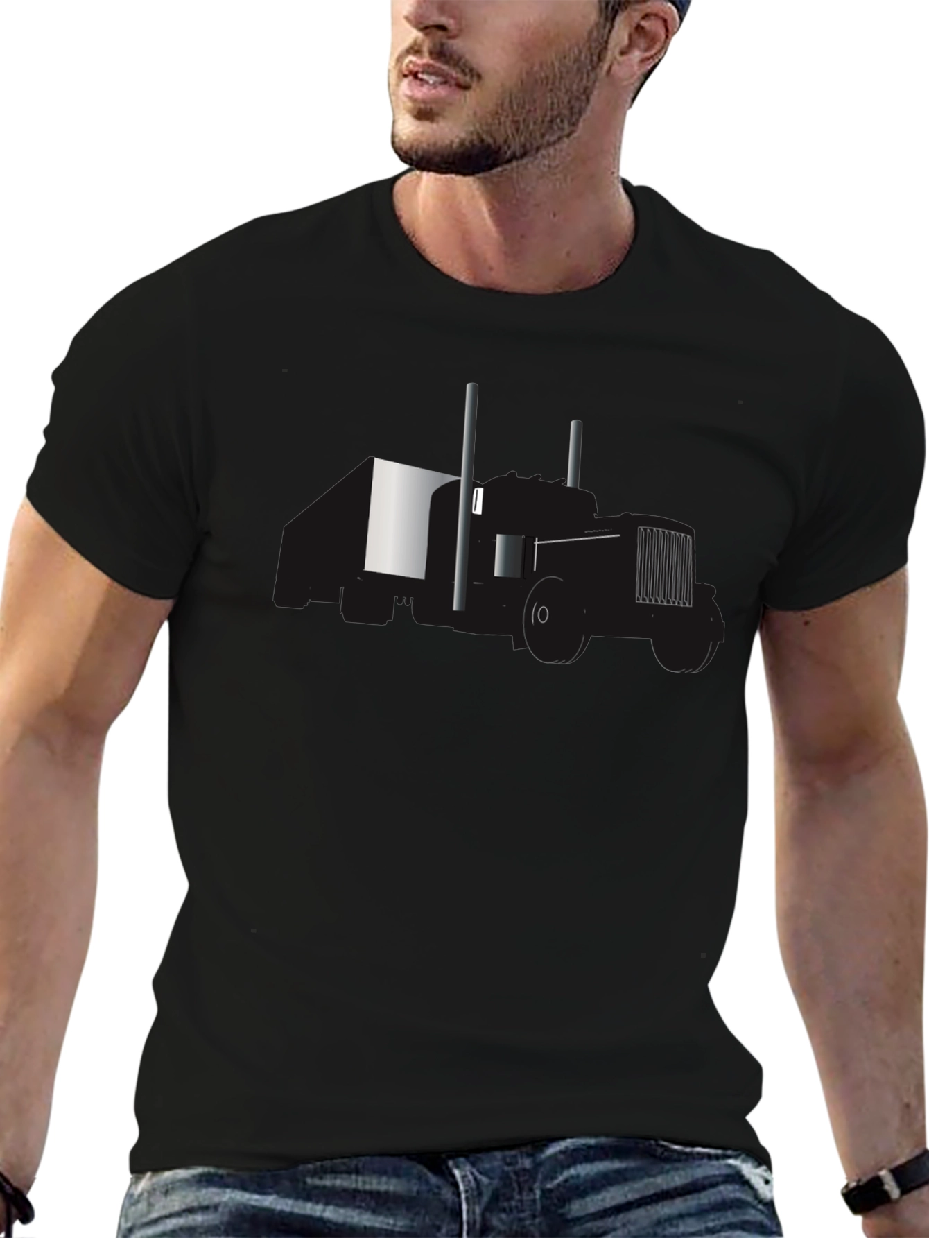 Black Tee with Minimalist Tractor Design