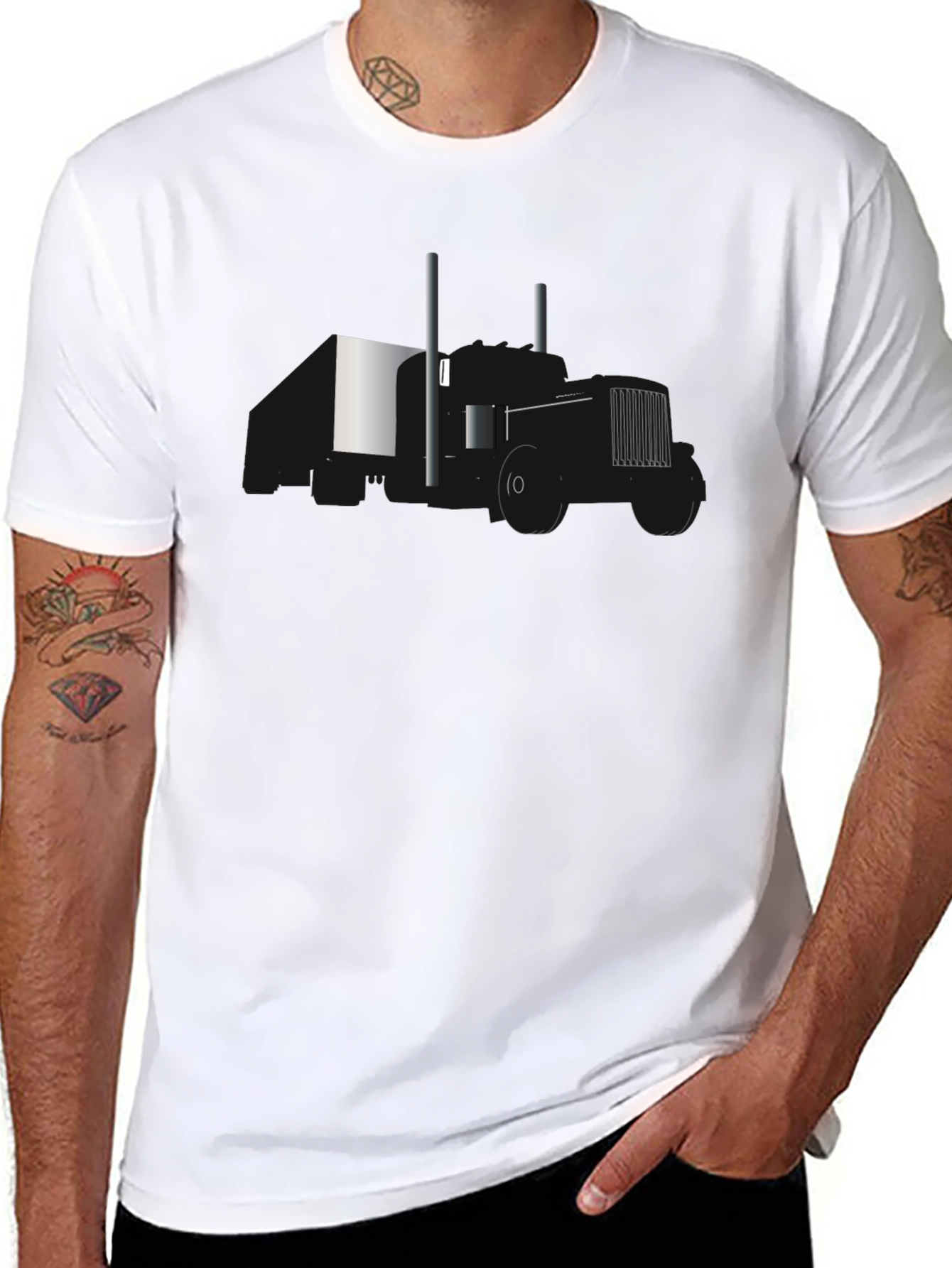 Black Tee with Minimalist Tractor Design