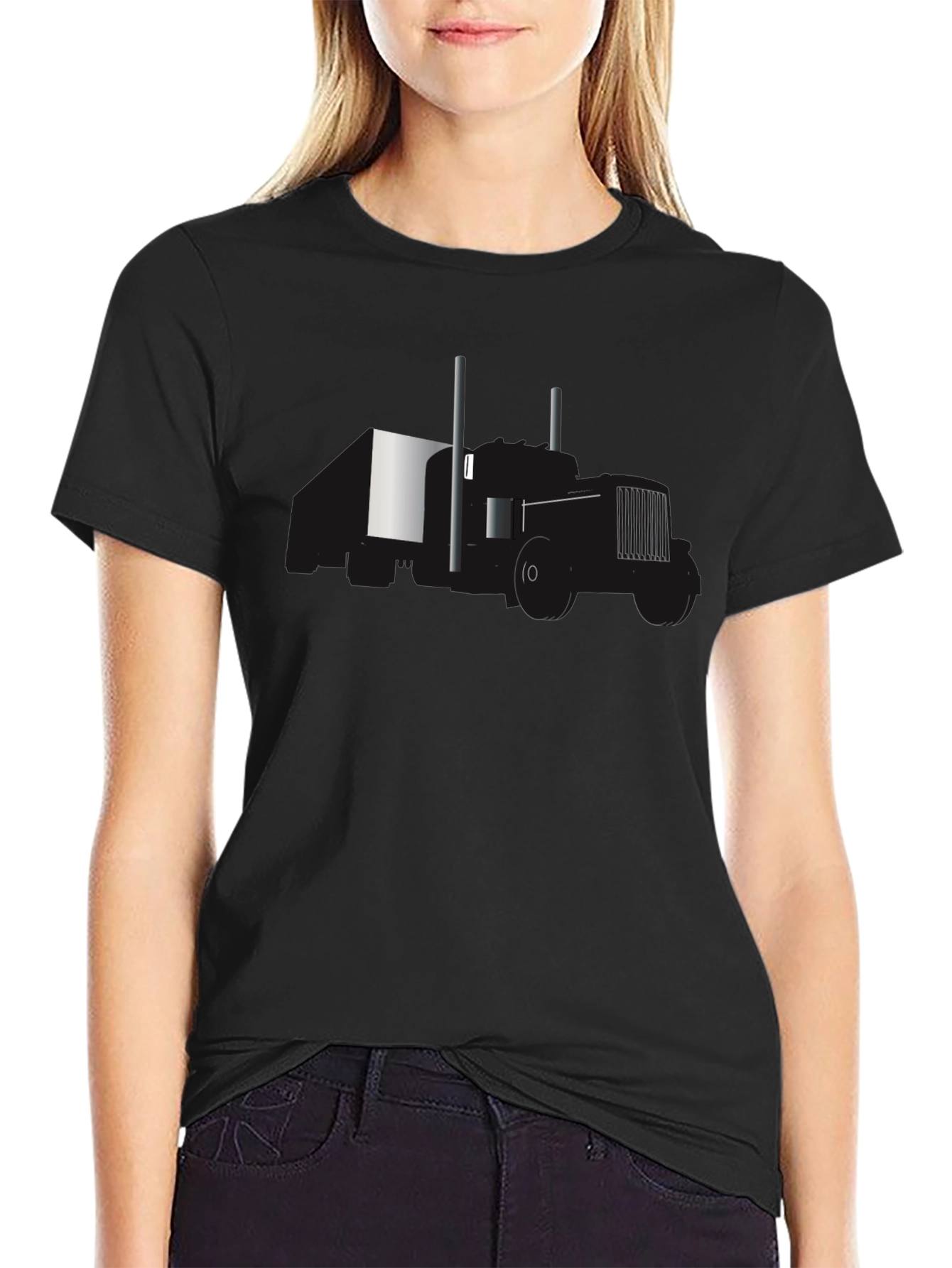 Black Tee with Minimalist Tractor Design