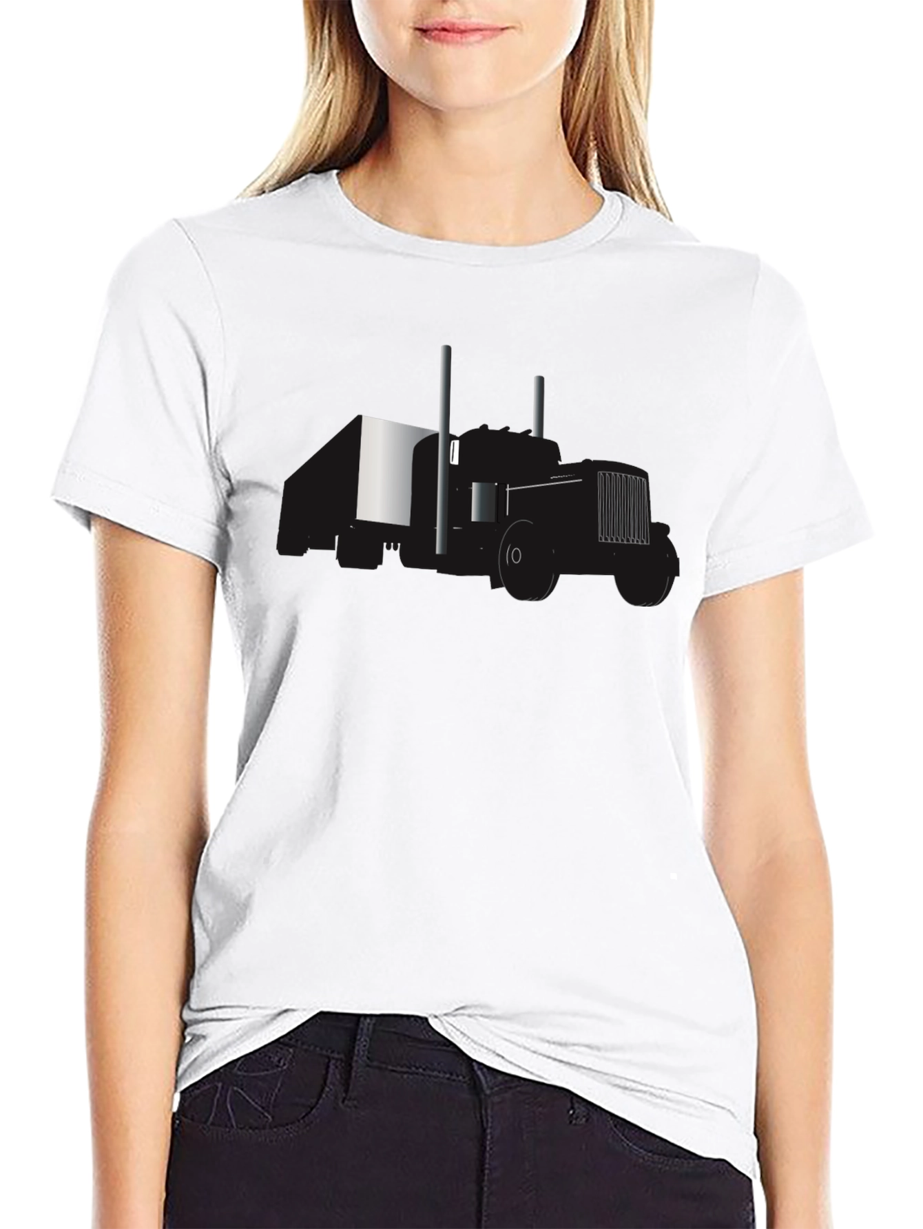 Black Tee with Minimalist Tractor Design