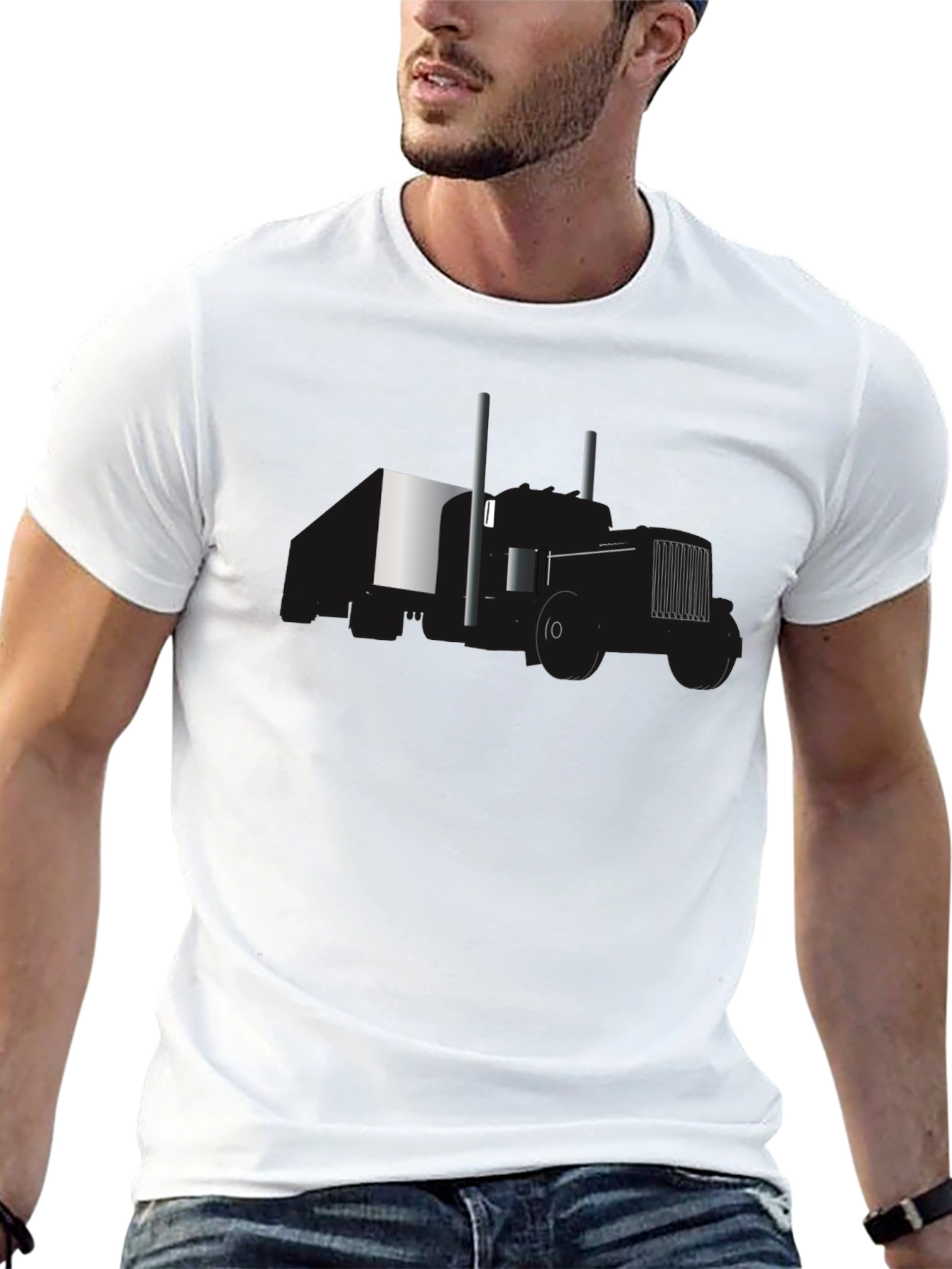 Black Tee with Minimalist Tractor Design