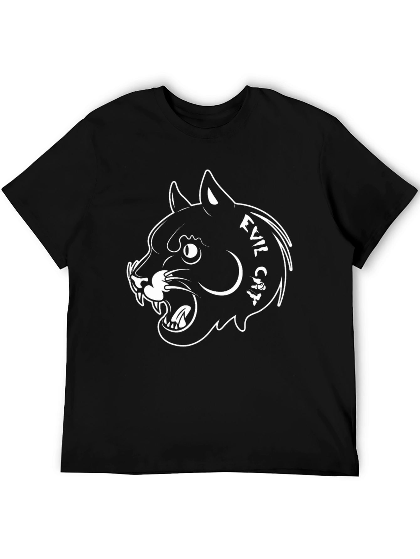 Evil Cat Graphic T-Shirt - Black Cotton Tee