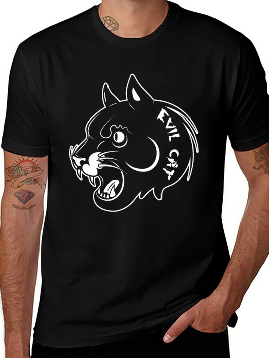 Evil Cat Graphic T-Shirt - Black Cotton Tee