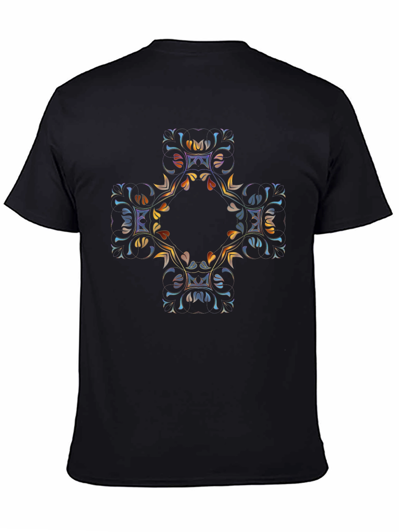 Abstract Floral Cross Graphic Black T-Shirt