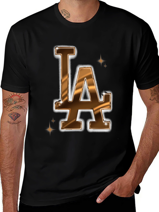 LA Dodgers Inspired Brown & Gold Mens Graphic Tee