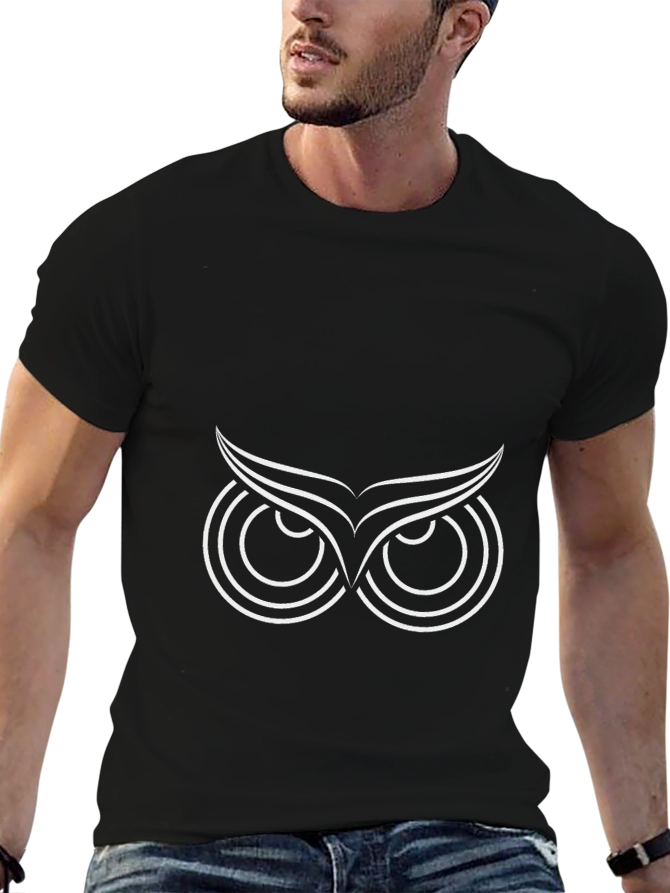 Owl Eyes Graphic Tee - Stylish Black Cotton T-Shirt