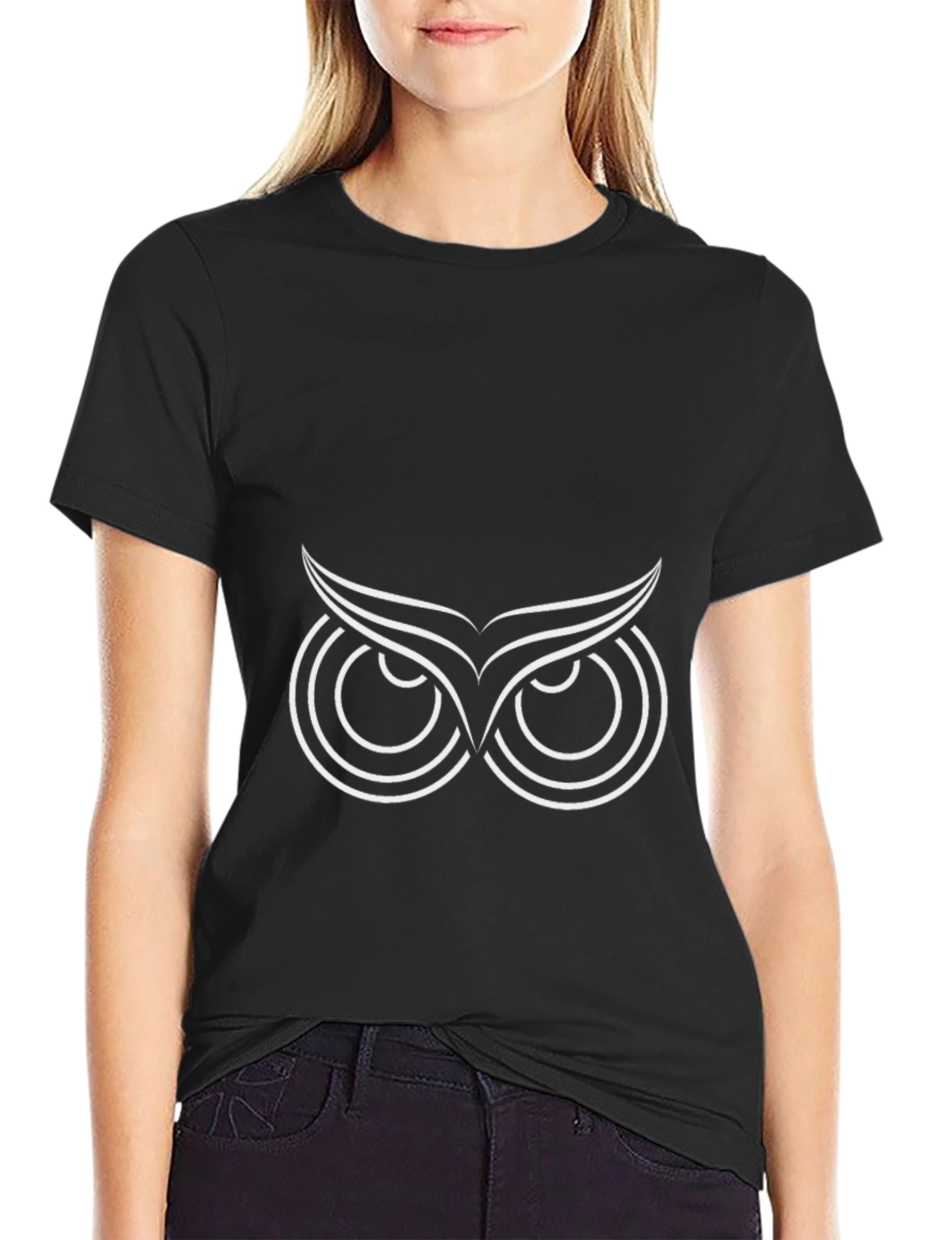 Owl Eyes Graphic Tee - Stylish Black Cotton T-Shirt
