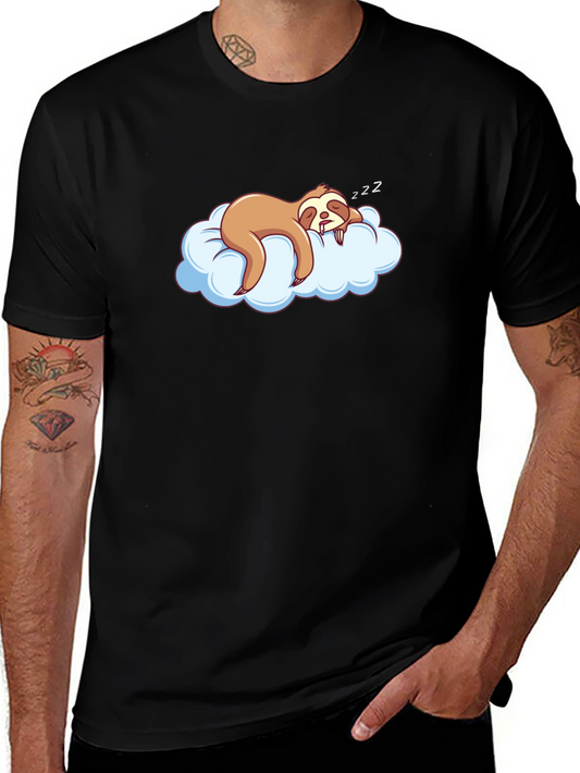 Sloth Nap Black T-Shirt - Cartoon Sloth on Cloud Design