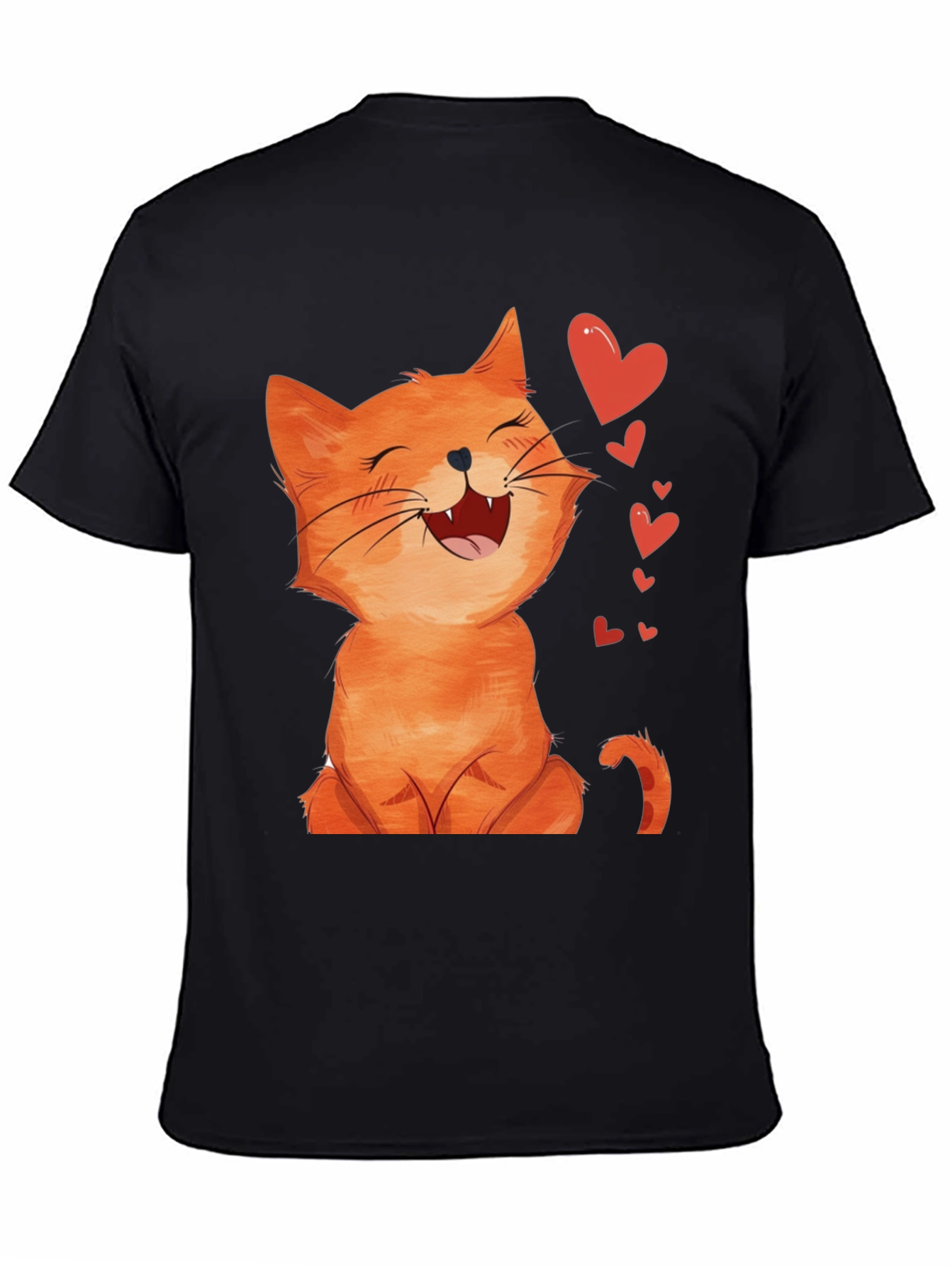 Cute Cartoon Cat Black T-Shirt