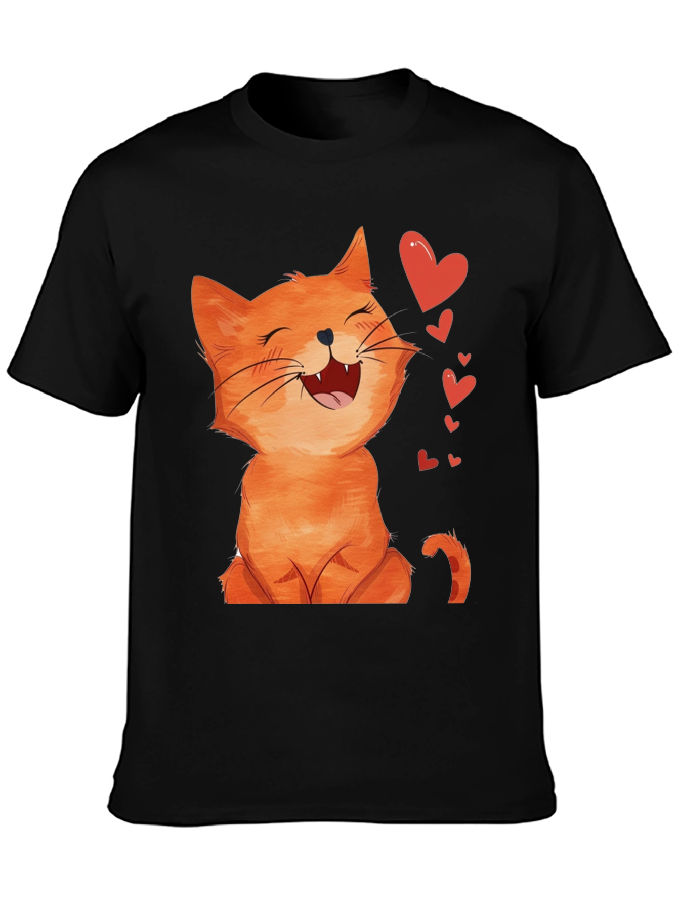 Cute Cartoon Cat Black T-Shirt