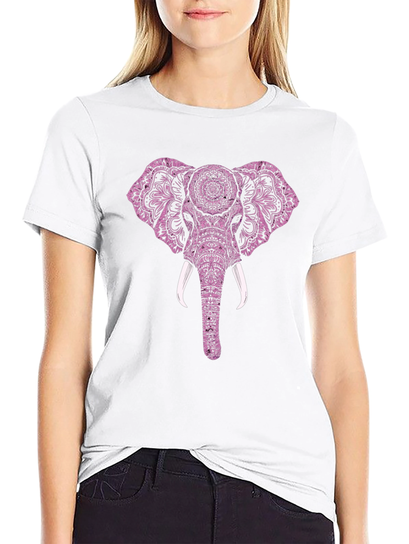 Elephant Mandala Graphic Tee - Black