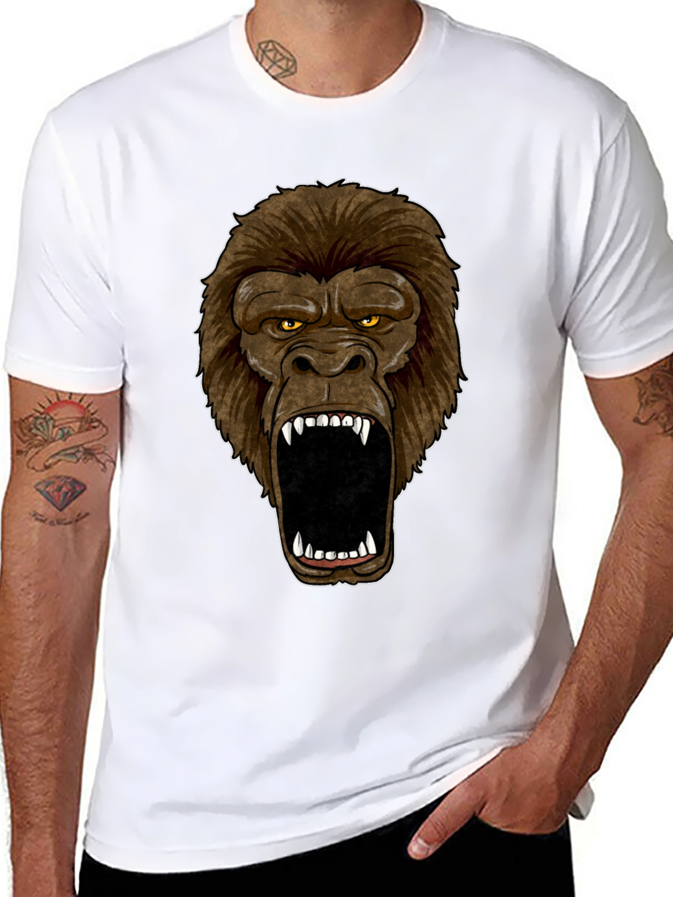 Angry Gorilla Face Graphic Print Black T-Shirt