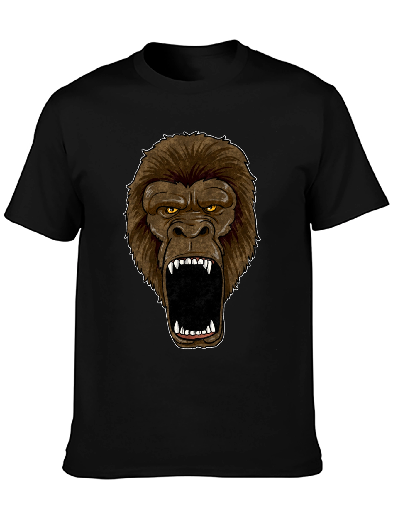 Angry Gorilla Face Graphic Print Black T-Shirt