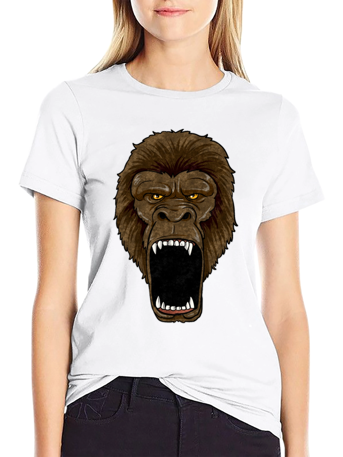 Angry Gorilla Face Graphic Print Black T-Shirt