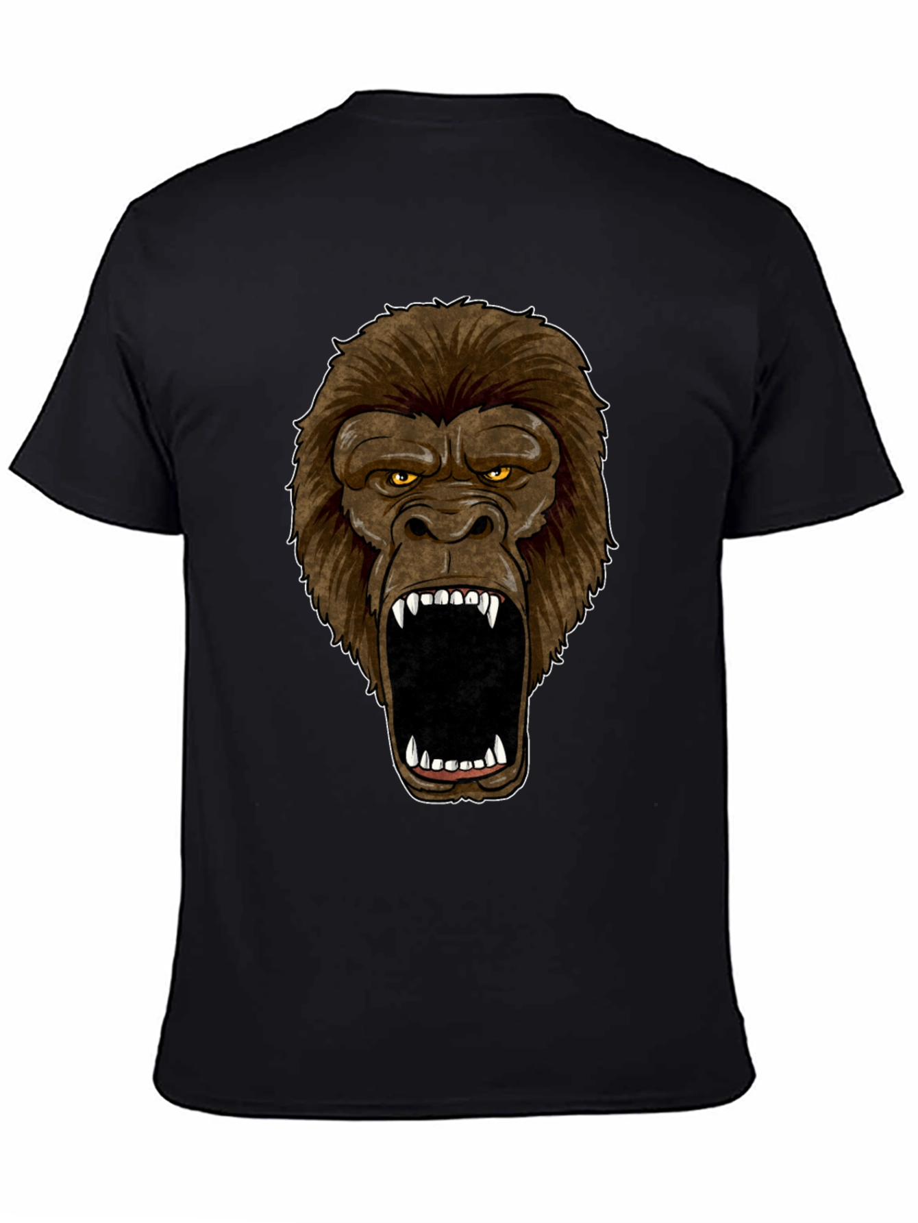 Angry Gorilla Face Graphic Print Black T-Shirt